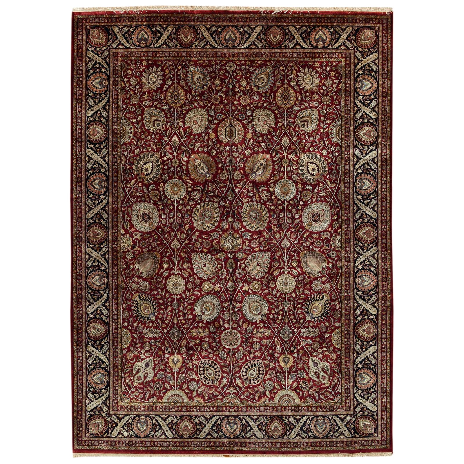 Traditional Kashan Style Rug in Red and Blue For Sale