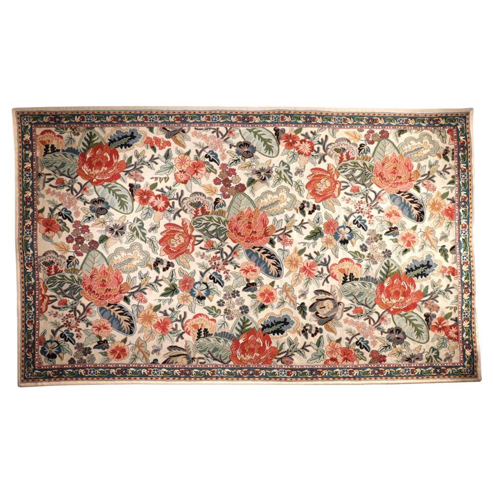 Traditional Kashmir Wool Chain Stitch Decorative Area Rug For Sale