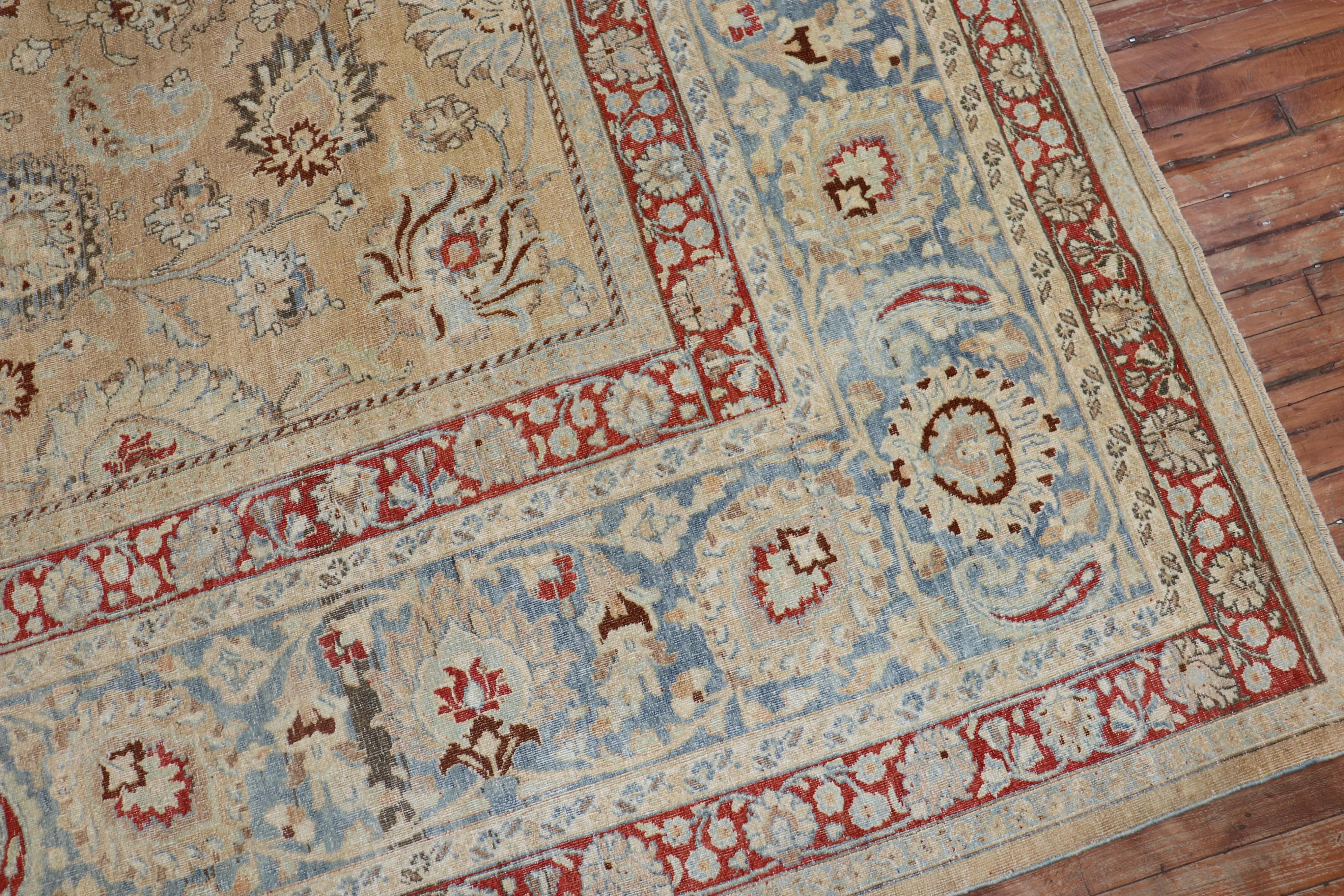 Traditional Khaki Icy Blue Rust Antique Persian Meshed Rug, 20th Century For Sale 6