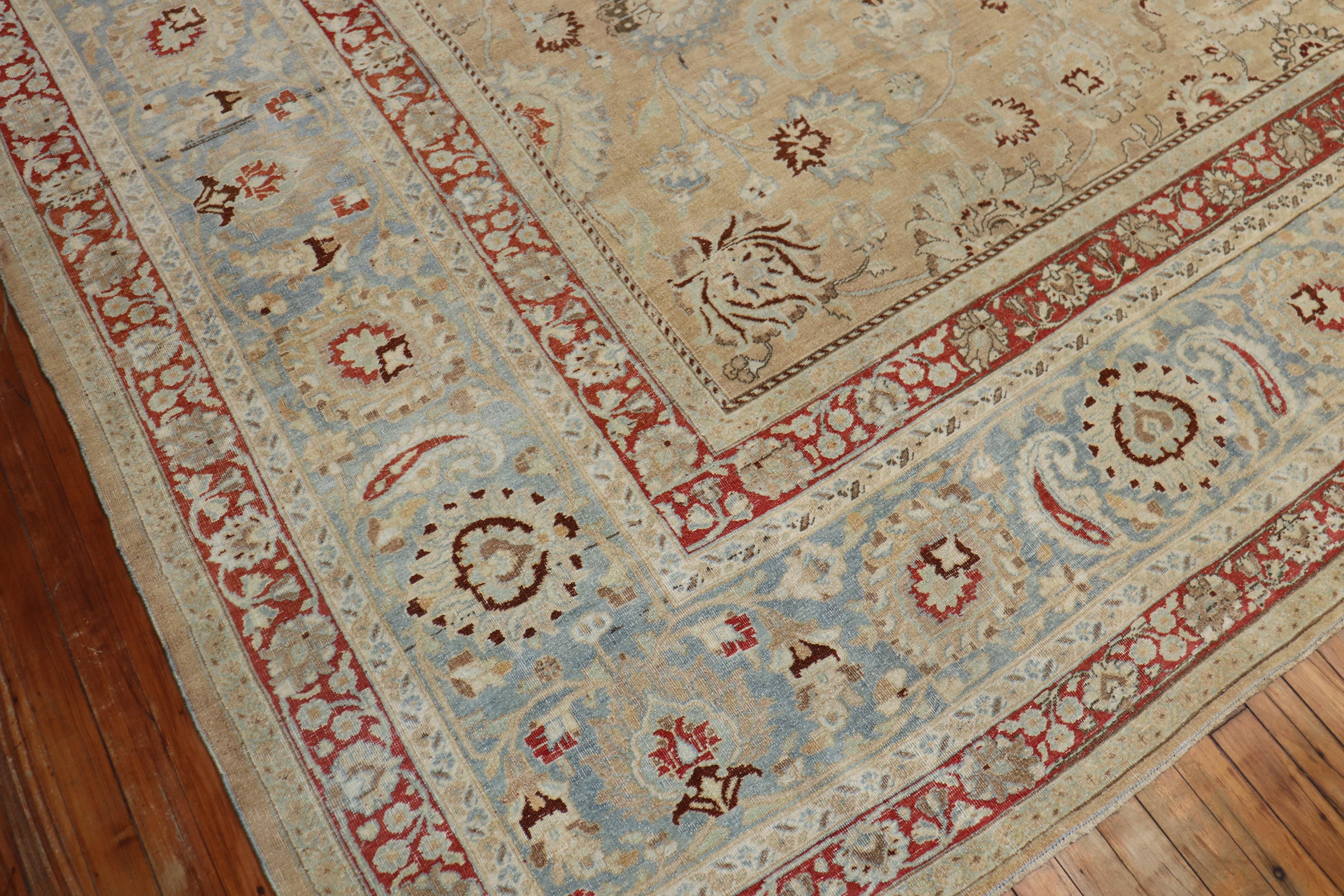 Traditional Khaki Icy Blue Rust Antique Persian Meshed Rug, 20th Century For Sale 3