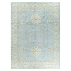 Tapis traditionnel Khotan noué à la main en laine bleue 9' 1" x 12' 1"