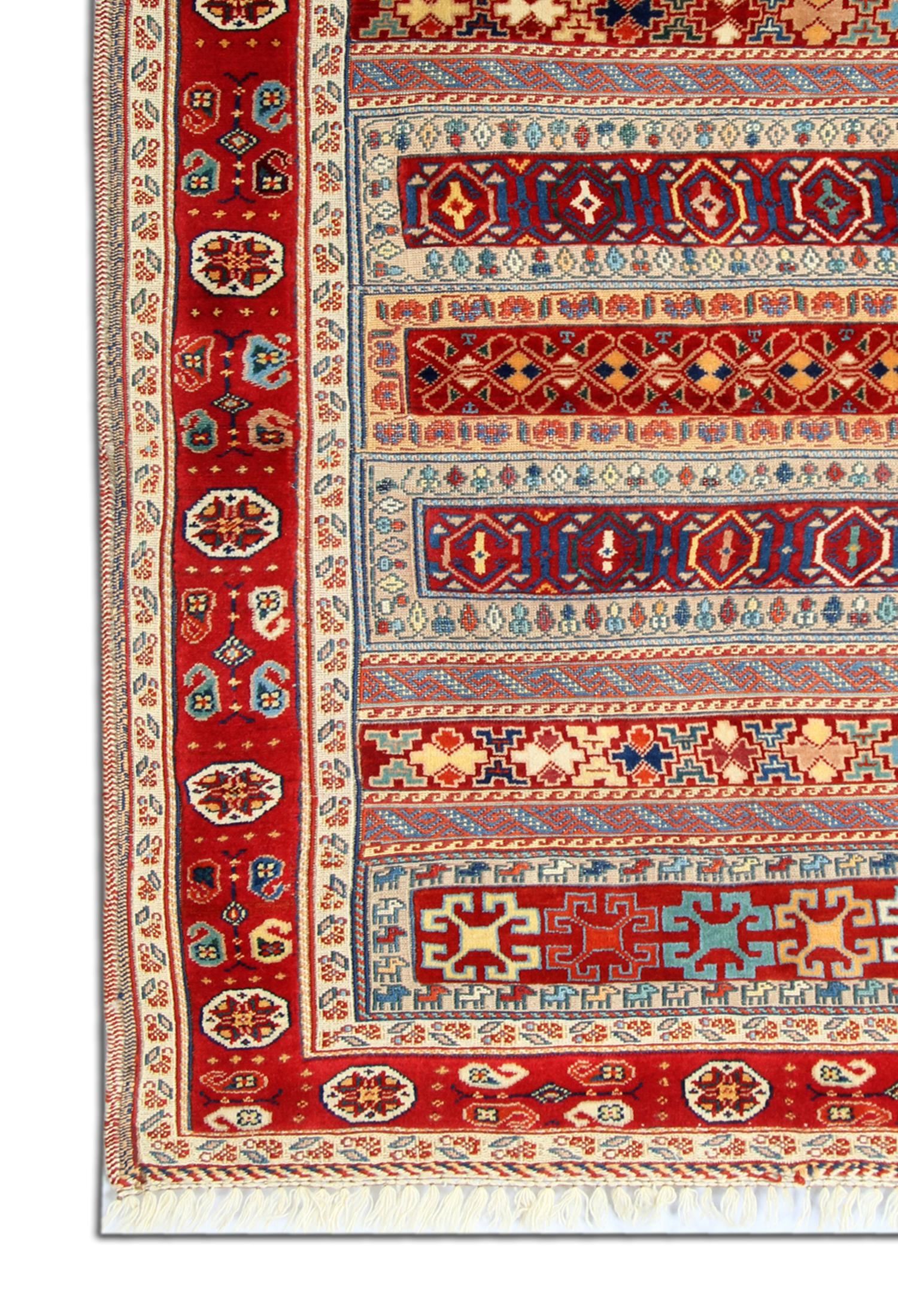 Mid-Century Modern Traditional Kilim Carpet Wool Area Rug, Handwoven Sumakh Kilim Rug For Sale