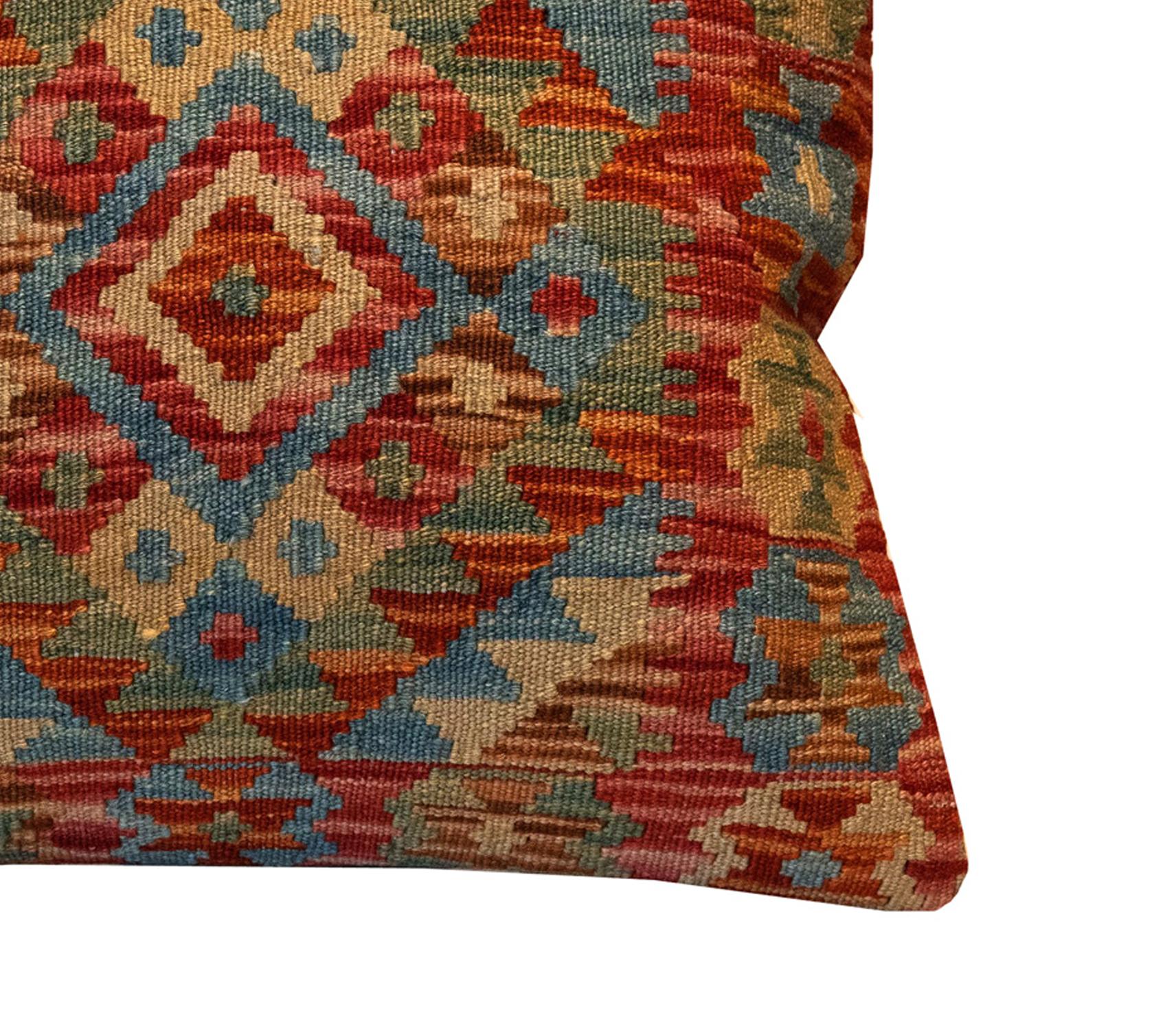 Afghan Traditional Kilim Cushion Cover Handmade Wool Geometric Scatter Pillow