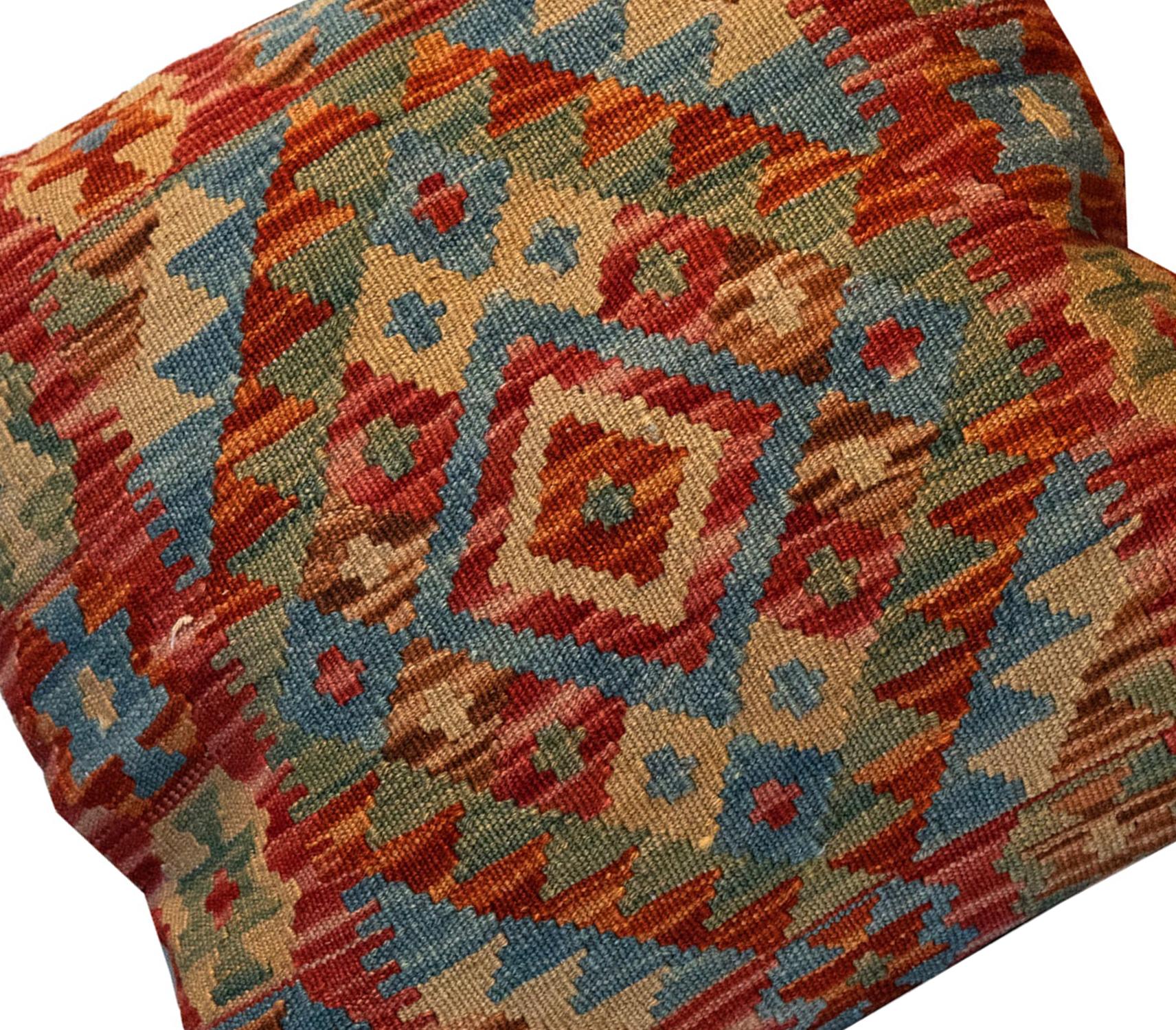 Vegetable Dyed Traditional Kilim Cushion Cover Handmade Wool Geometric Scatter Pillow