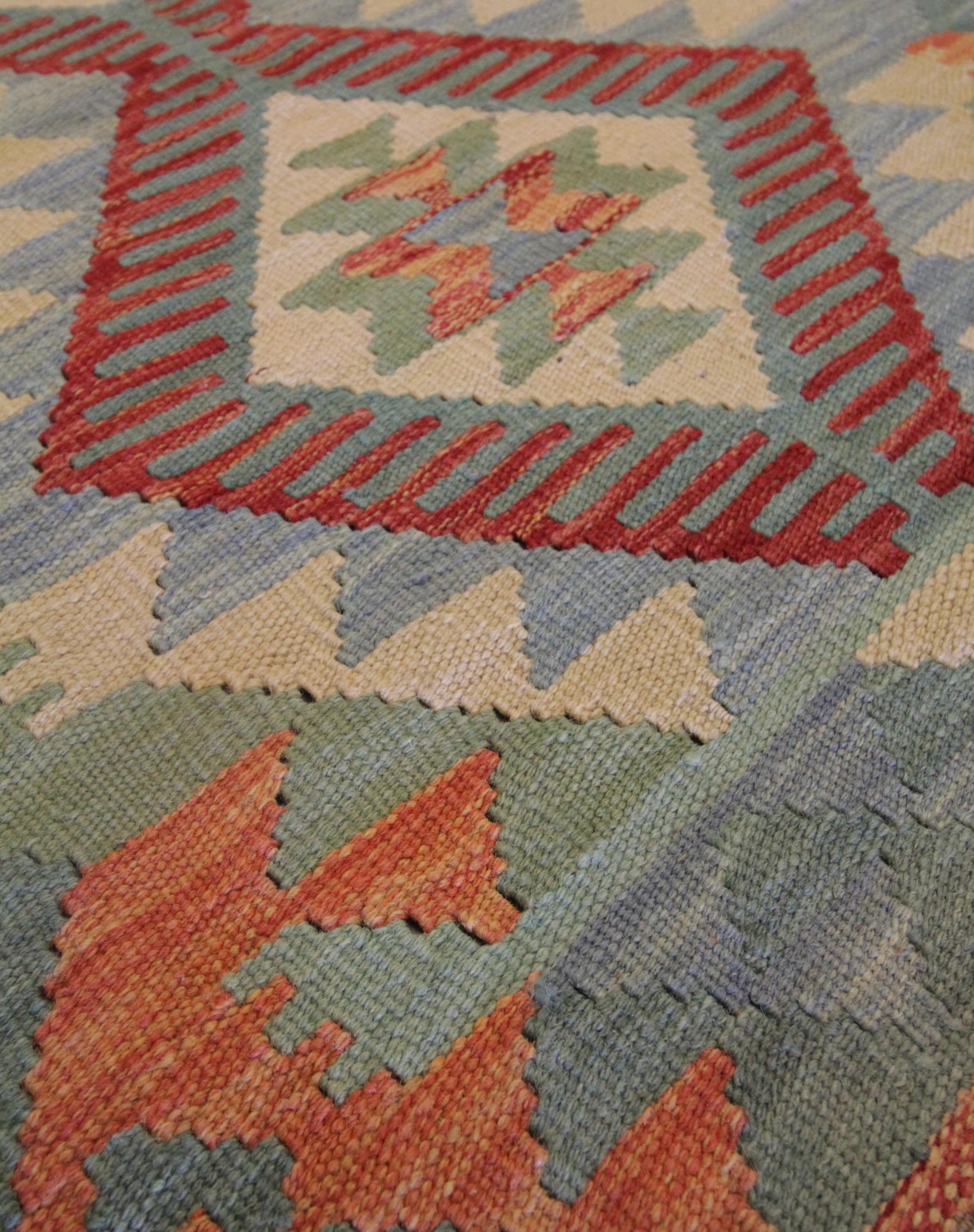 Afghan Traditional Kilim Rug Blue Kilim Oriental Handmade Carpet Flat Rug Geometric