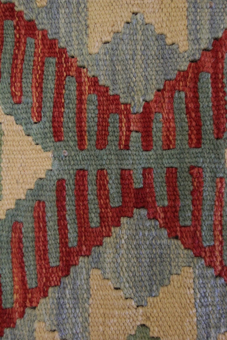 Contemporary Traditional Kilim Rug Blue Kilim Oriental Handmade Carpet Flat Rug Geometric