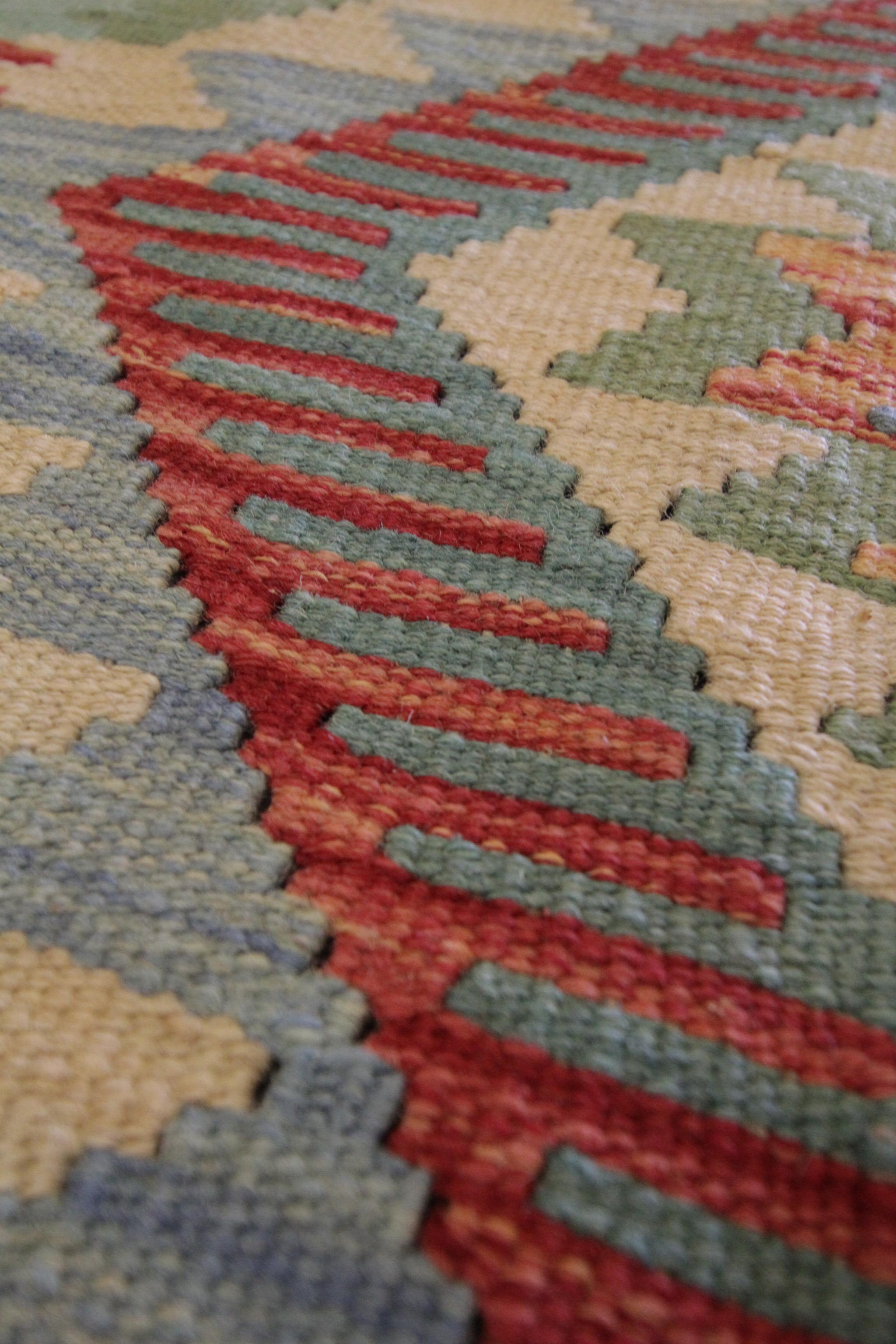 Contemporary Traditional Kilim Rug Blue Kilim Oriental Handmade Carpet Flat Rug Geometric