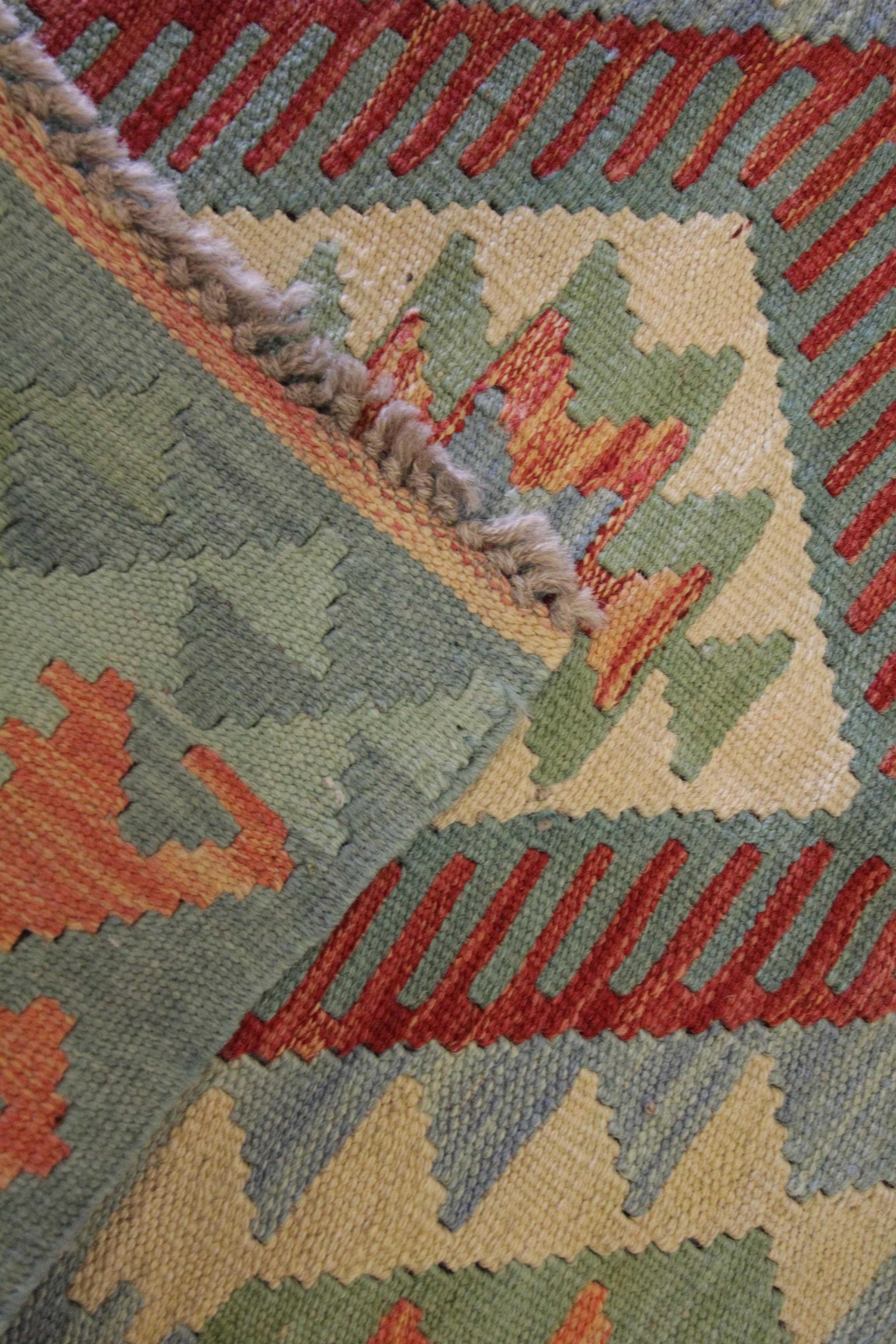Cotton Traditional Kilim Rug Blue Kilim Oriental Handmade Carpet Flat Rug Geometric