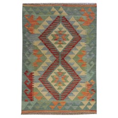 Traditional Kilim Rug Blue Kilim Oriental Handmade Carpet Flat Rug Geometric