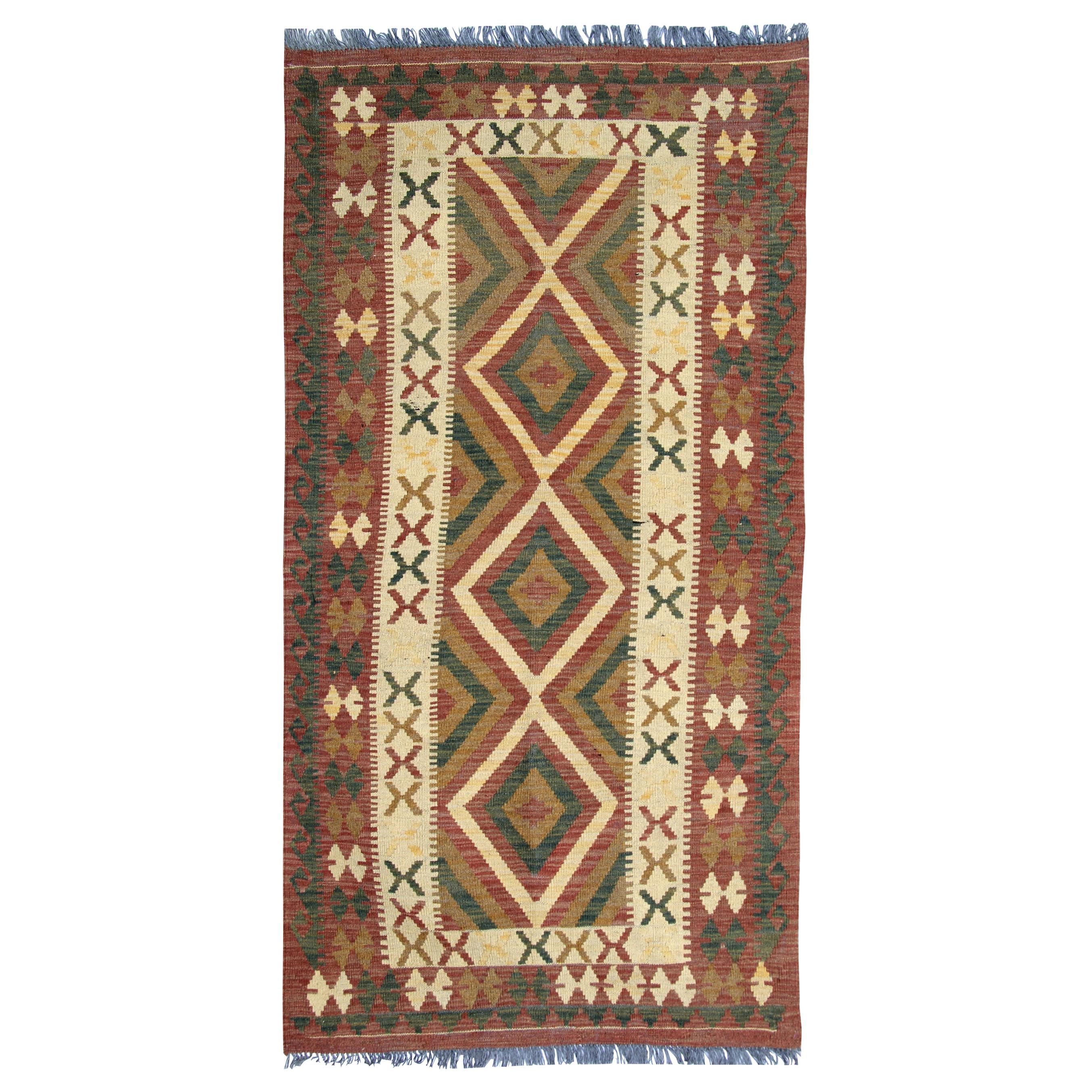 Traditioneller geometrischer handgefertigter Kilims Vintage-Kelim-Teppich