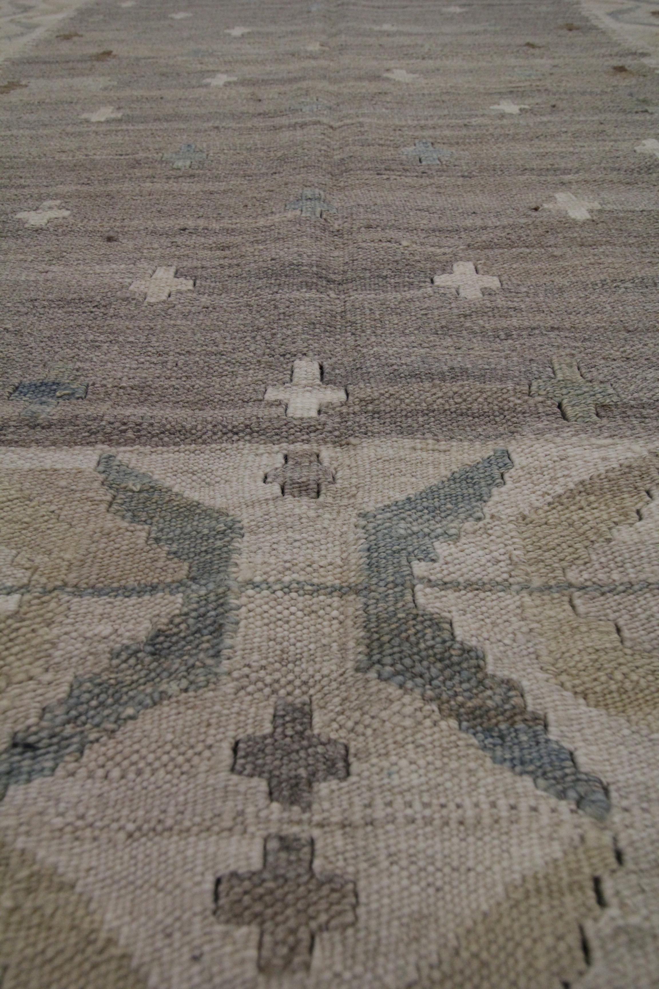 Afghan Beige Kilim Rug Traditional Carpet Kilim Scandinavian Style Brown Wool Area Rug