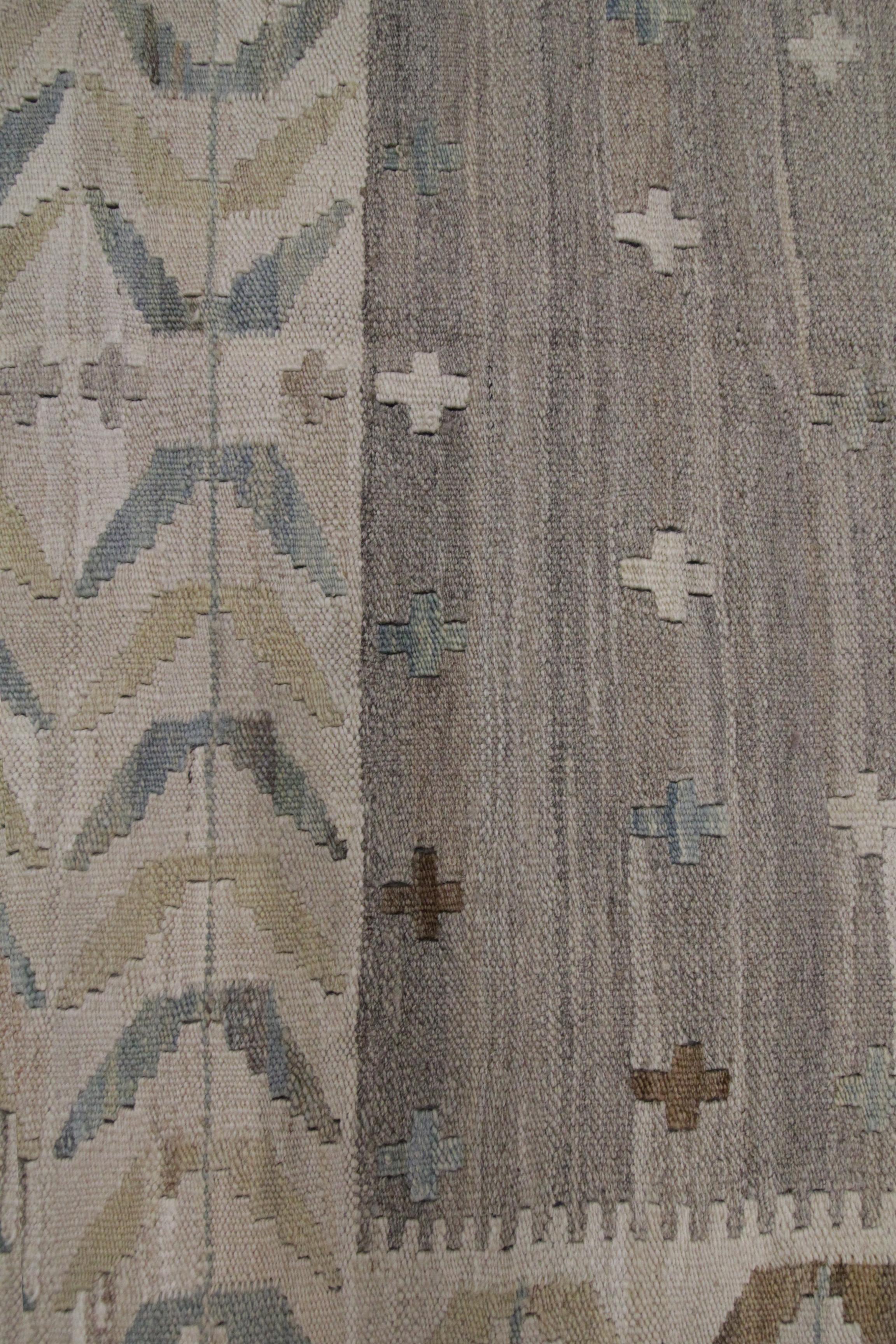 Contemporary Beige Kilim Rug Traditional Carpet Kilim Scandinavian Style Brown Wool Area Rug