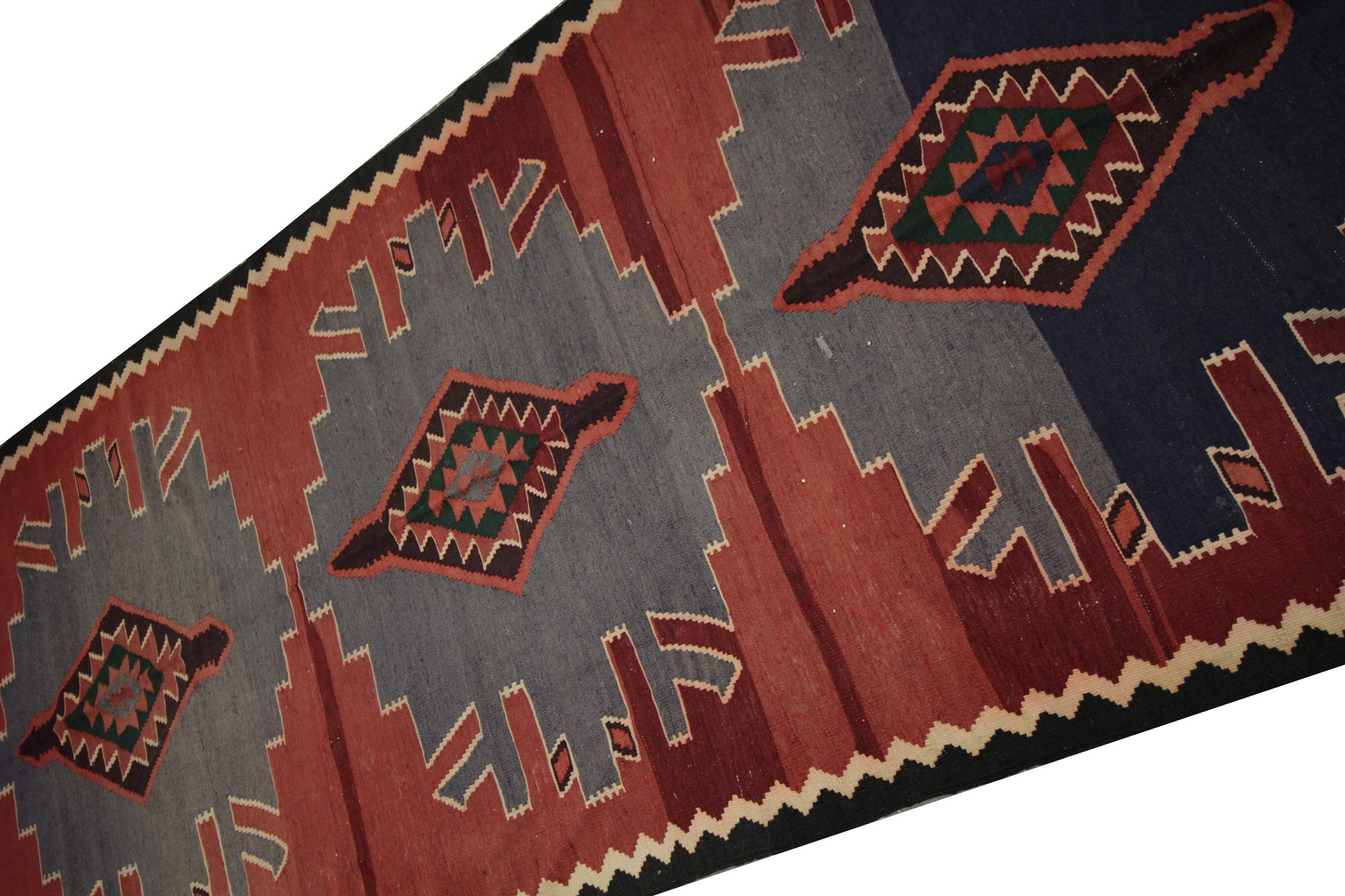 Azerbaijani Traditional Kilims Tribal Wool Kilim Rug Vintage Red Blue Area Rug For Sale