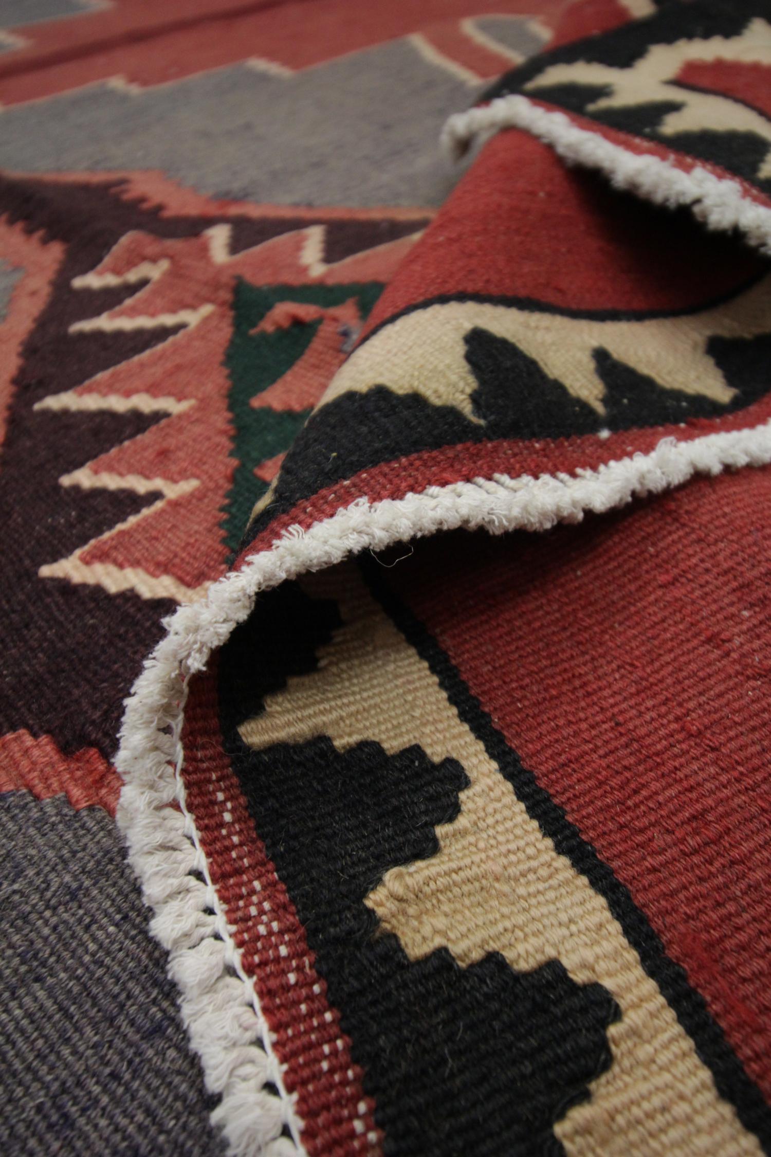 Traditional Kilims Tribal Wool Kilim Rug Vintage Red Blue Area Rug For Sale 1