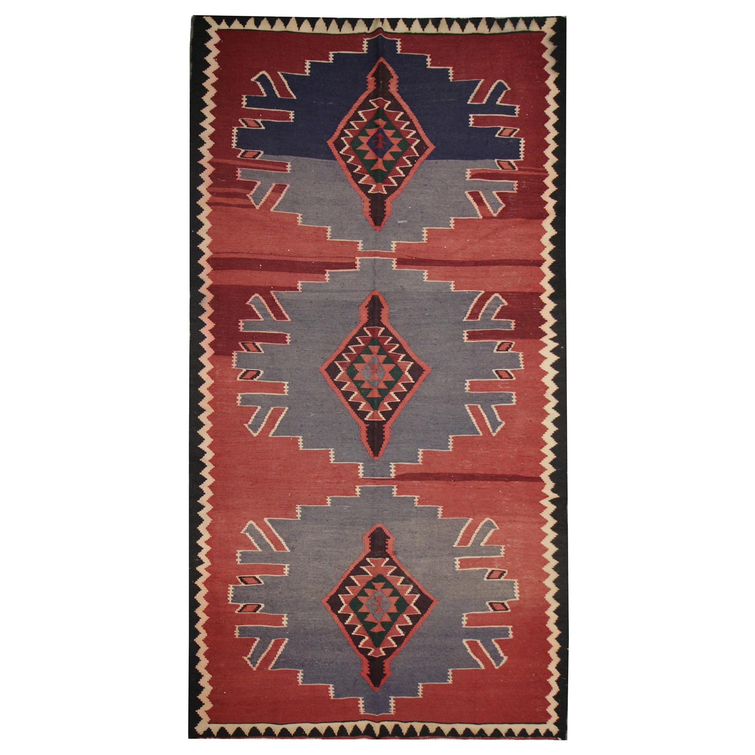 Traditional Kilims Tribal Wool Kilim Rug Vintage Red Blue Area Rug