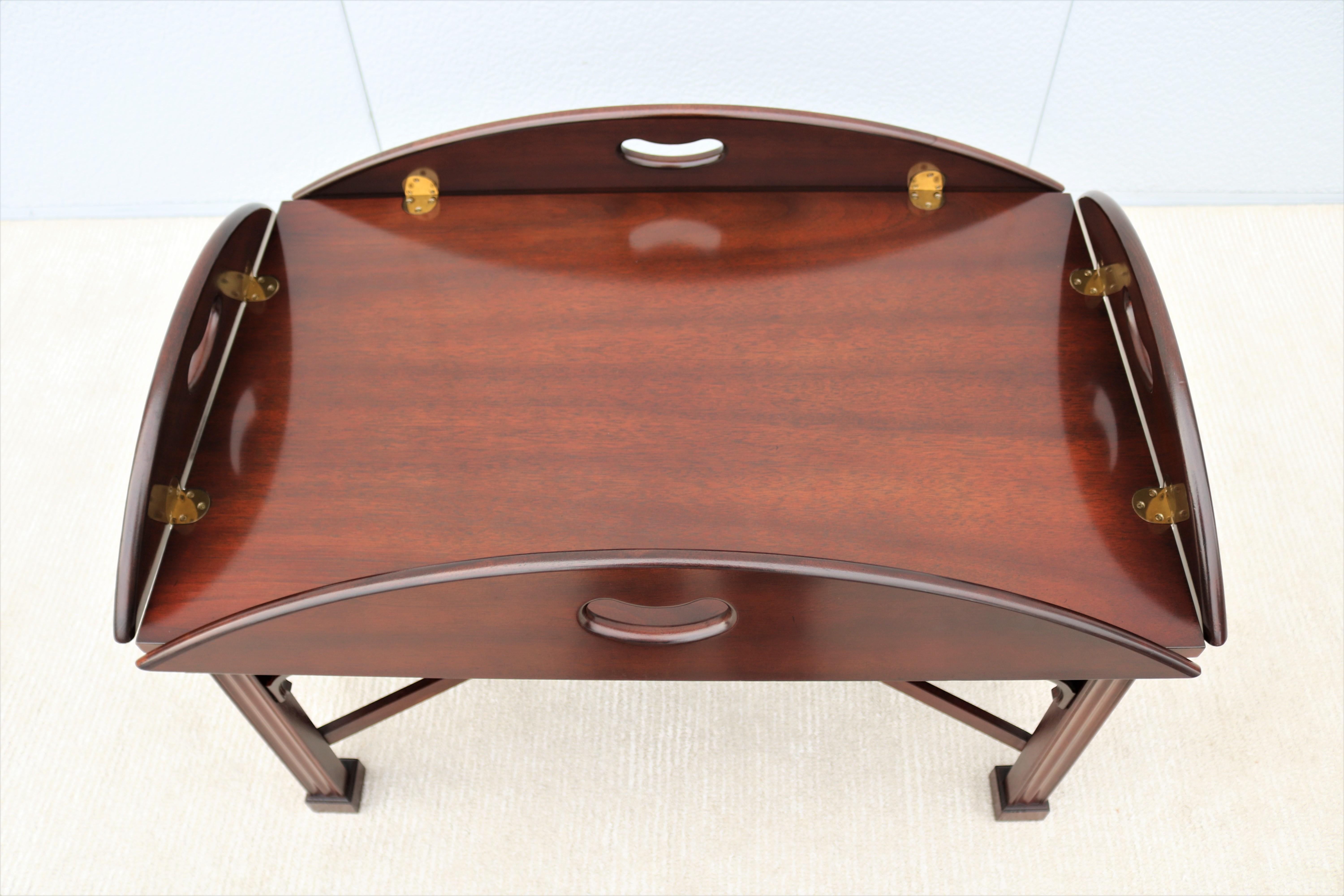 American Classical Traditional Kimball Mahogany Drop-Leaf Butler Tray Coffee Table