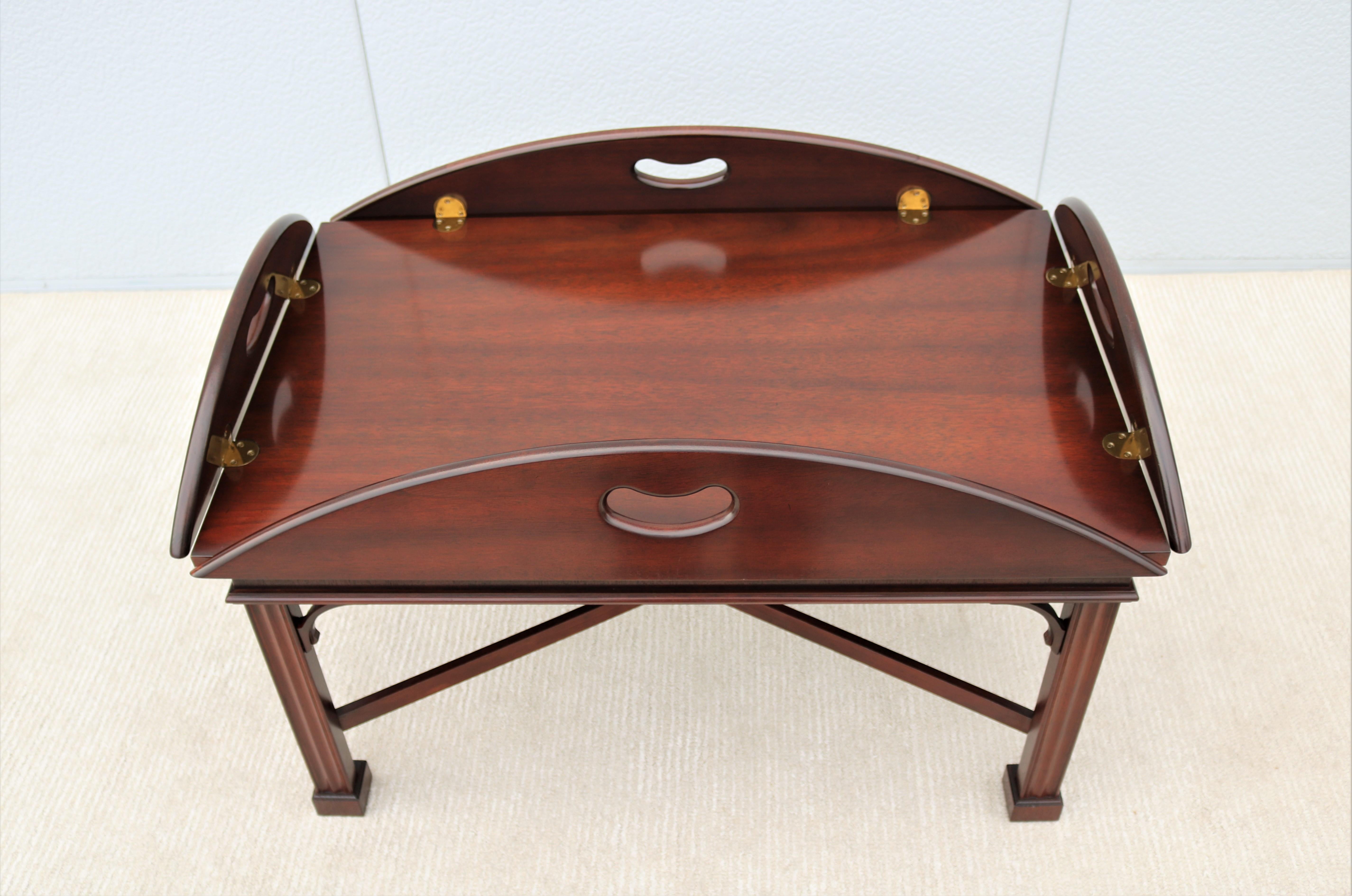 American Traditional Kimball Mahogany Drop-Leaf Butler Tray Coffee Table