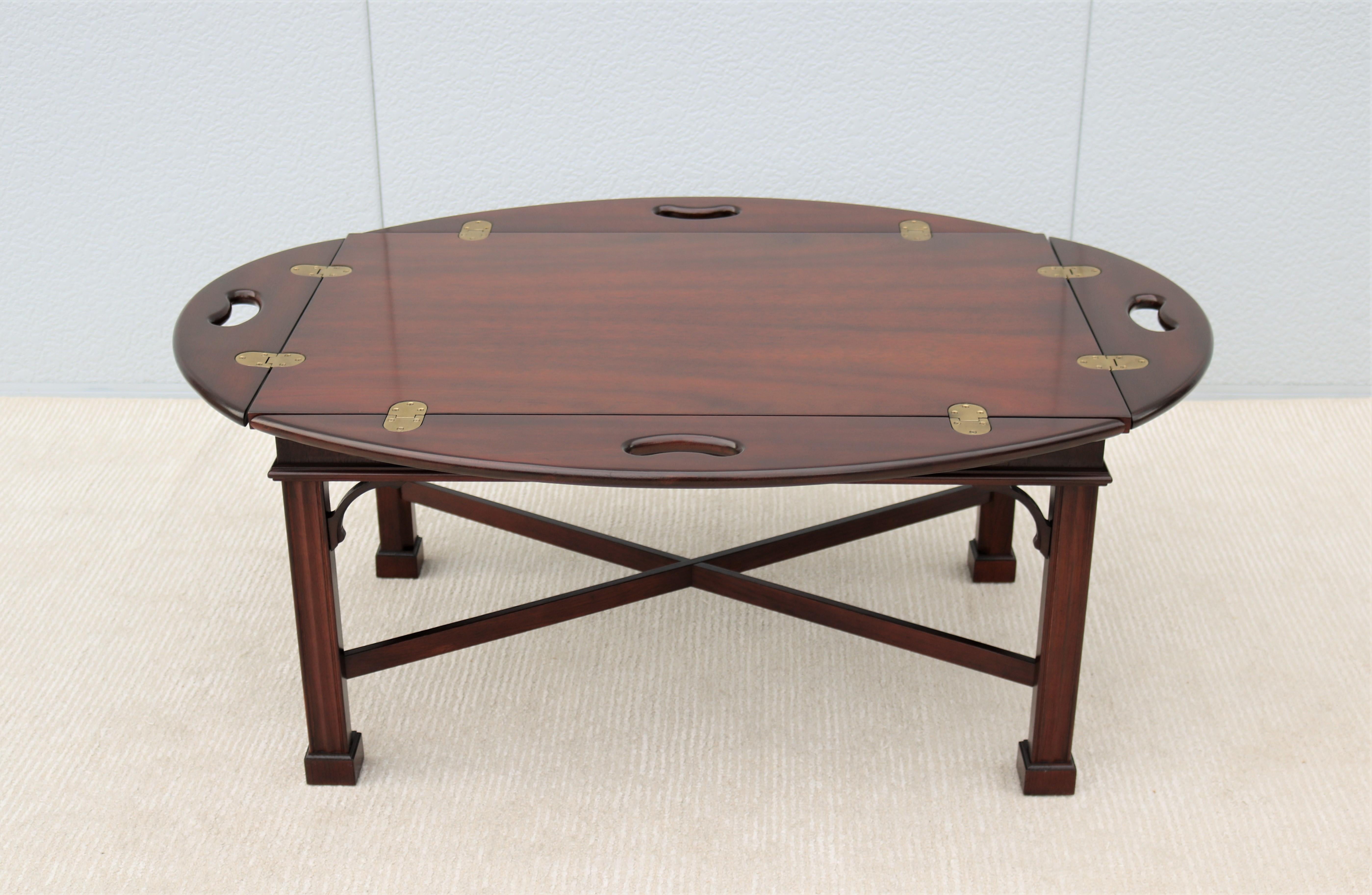 Traditional Kimball Mahogany Drop-Leaf Butler Tray Coffee Table In Excellent Condition In Secaucus, NJ