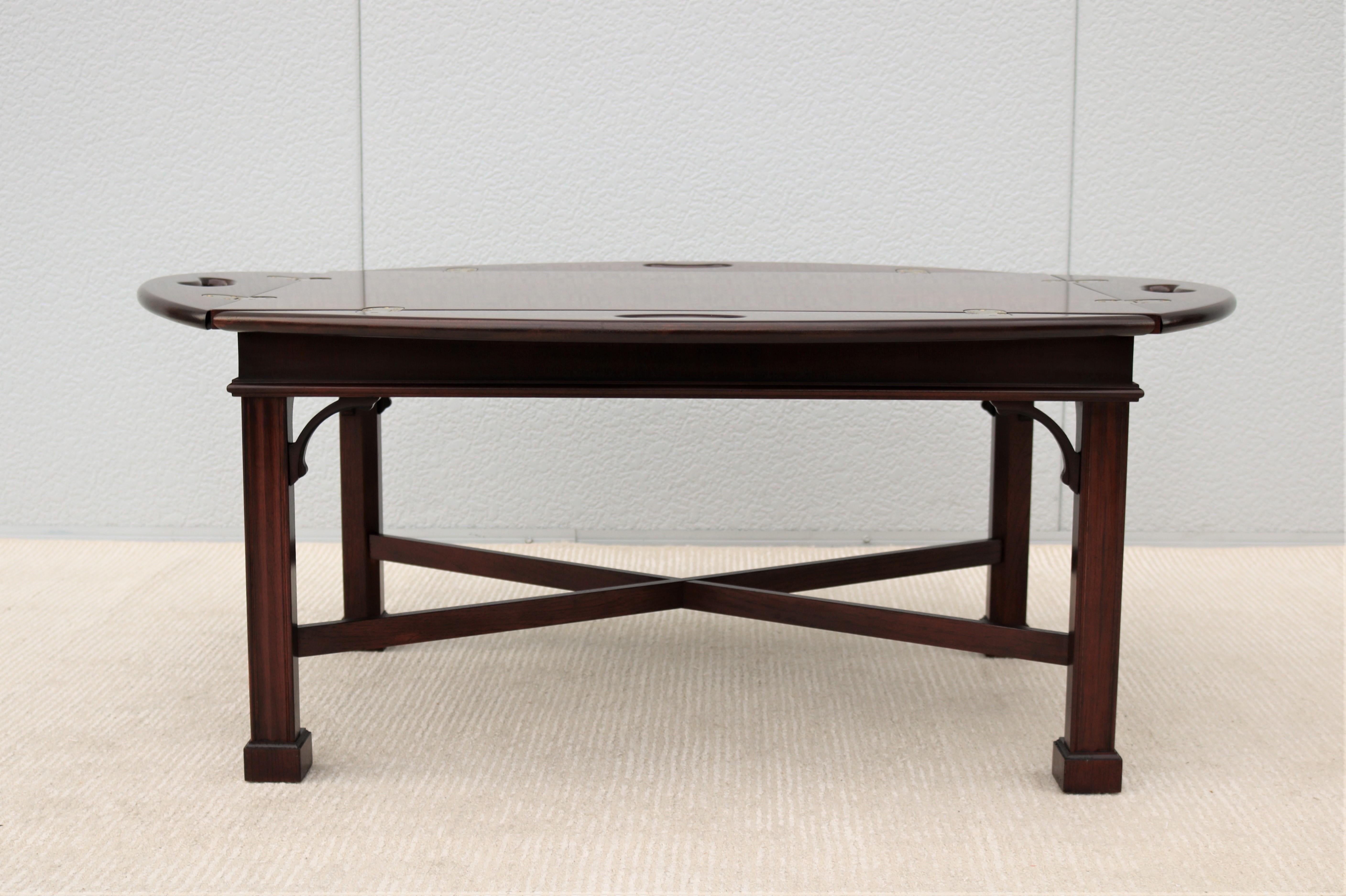 Contemporary Traditional Kimball Mahogany Drop-Leaf Butler Tray Coffee Table