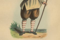 Traditional Korean Attire in 19th Century Hand-Colored Lithograph