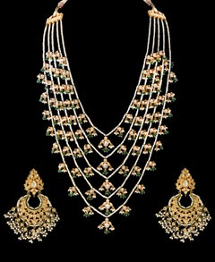 Traditional Kundan 5 Layer Polki Rose Cut Diamond 18 K Bridal Set and Chand Bali