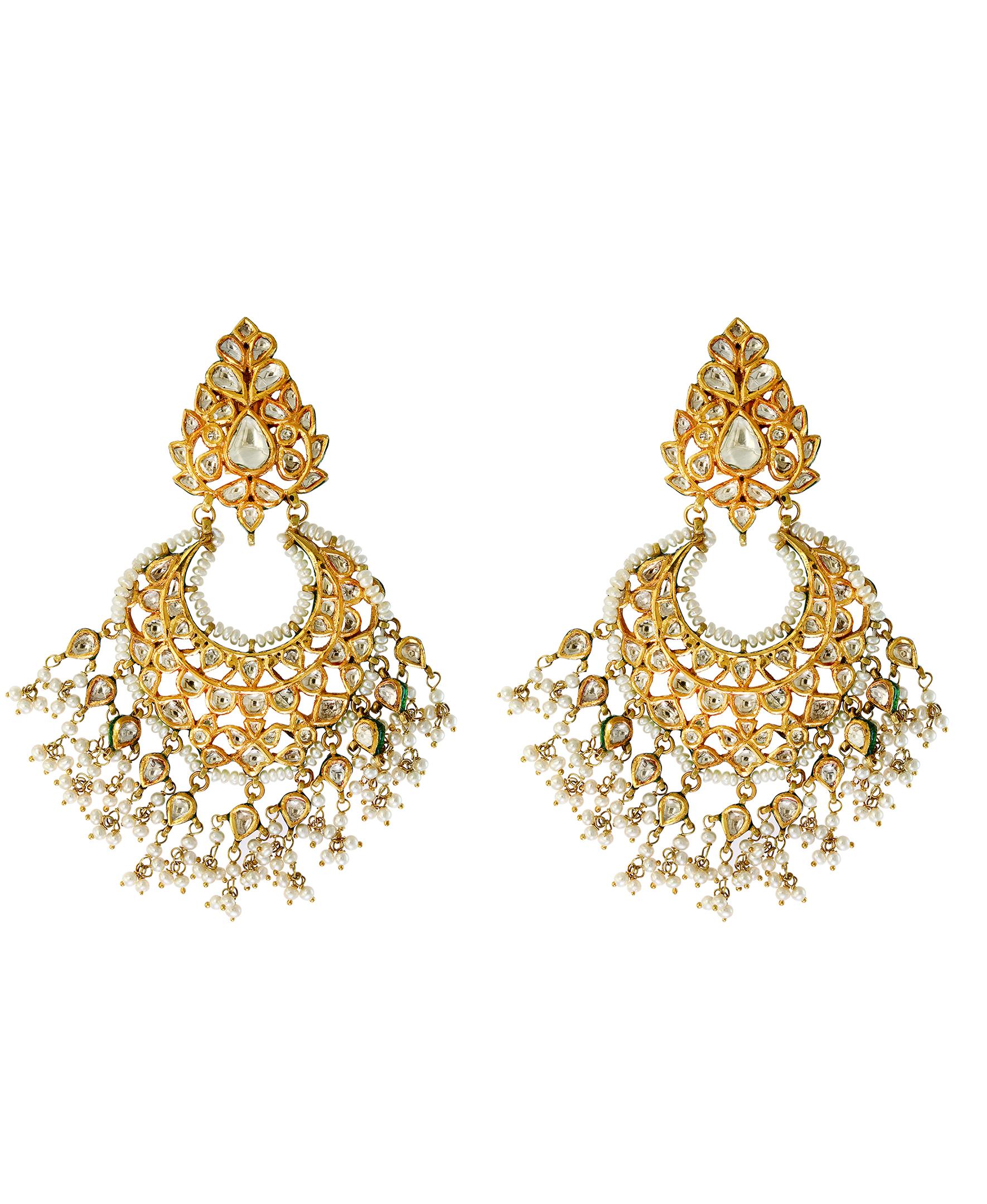 Set da sposa tradizionale Kundan a 5 strati con diamante taglio rosa 18 K e Chand Bali in vendita 7