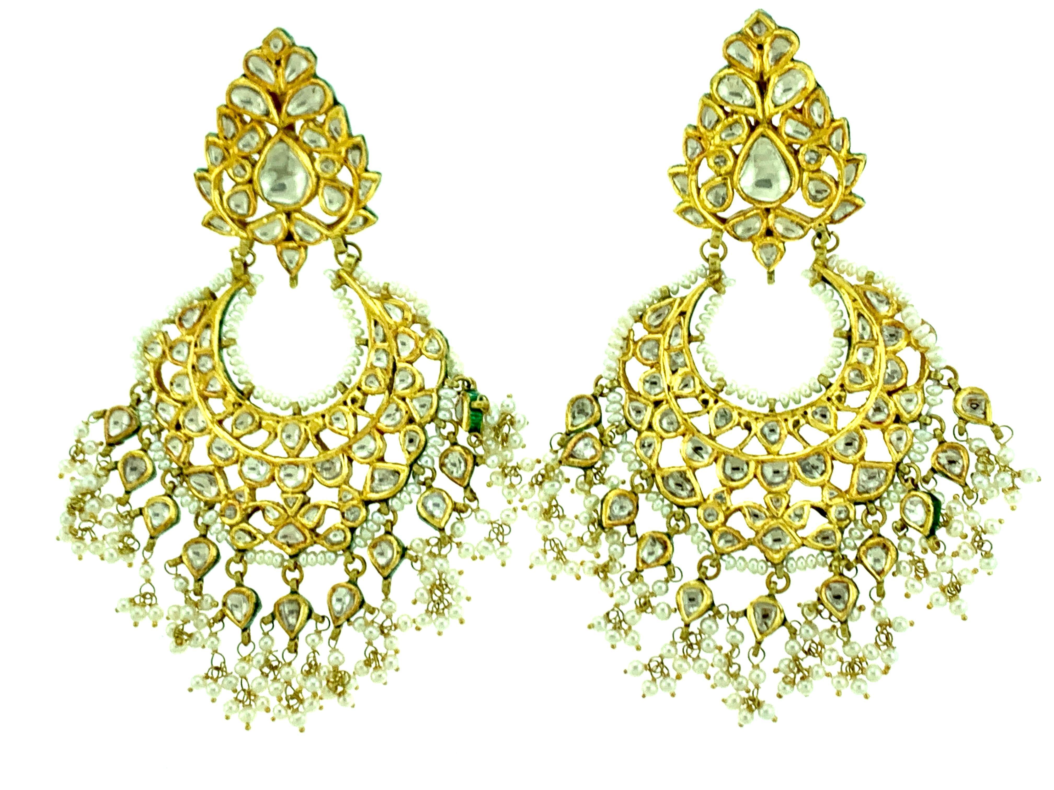 Set da sposa tradizionale Kundan a 5 strati con diamante taglio rosa 18 K e Chand Bali in vendita 10
