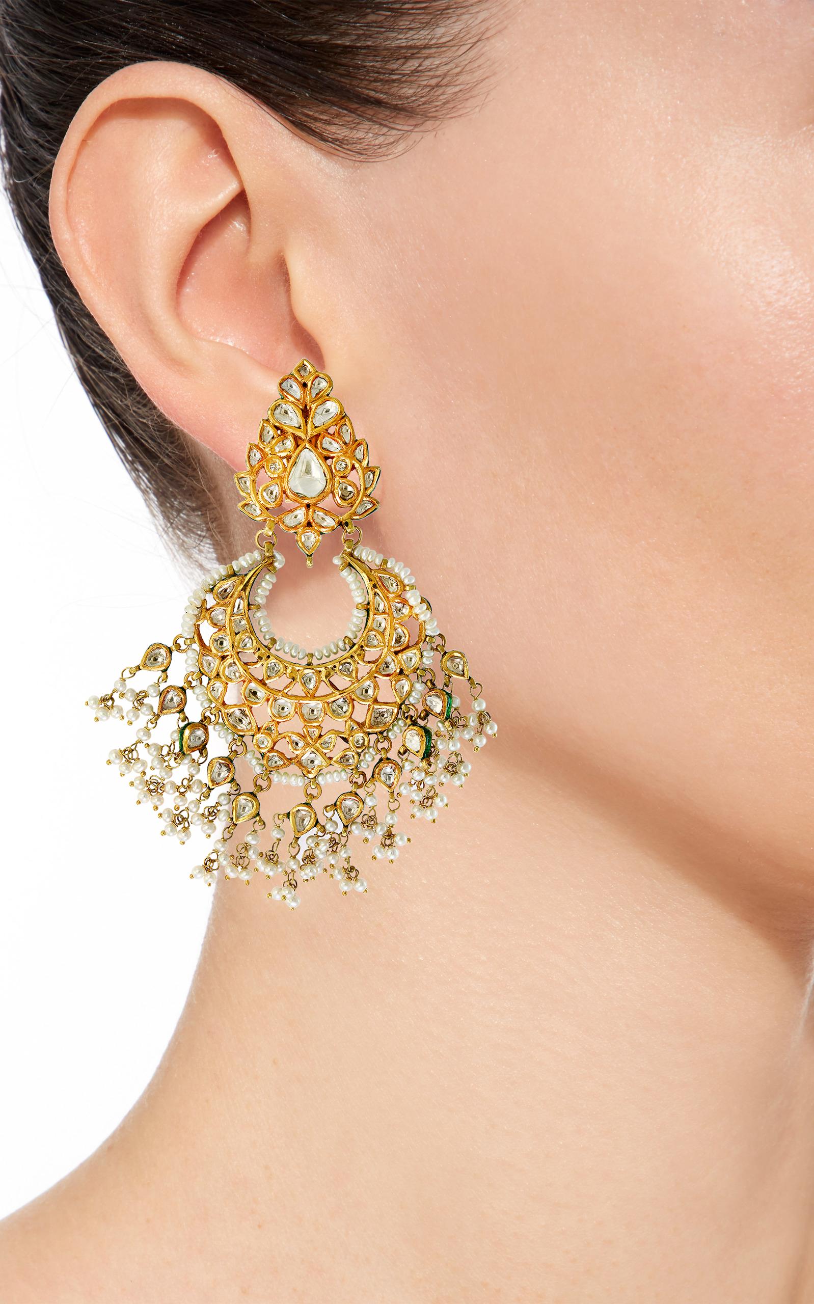 Set da sposa tradizionale Kundan a 5 strati con diamante taglio rosa 18 K e Chand Bali in vendita 2