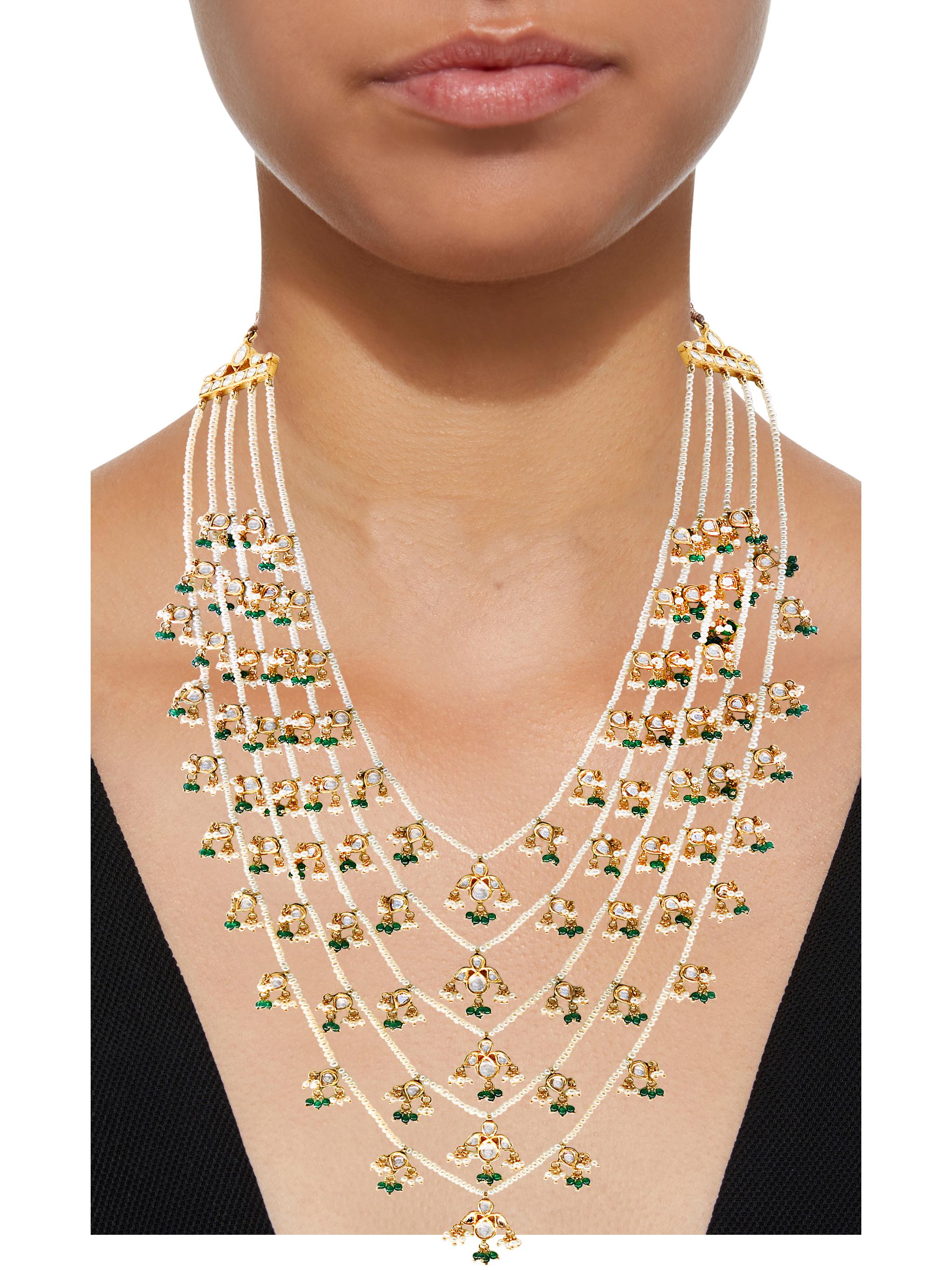Set da sposa tradizionale Kundan a 5 strati con diamante taglio rosa 18 K e Chand Bali in vendita 4