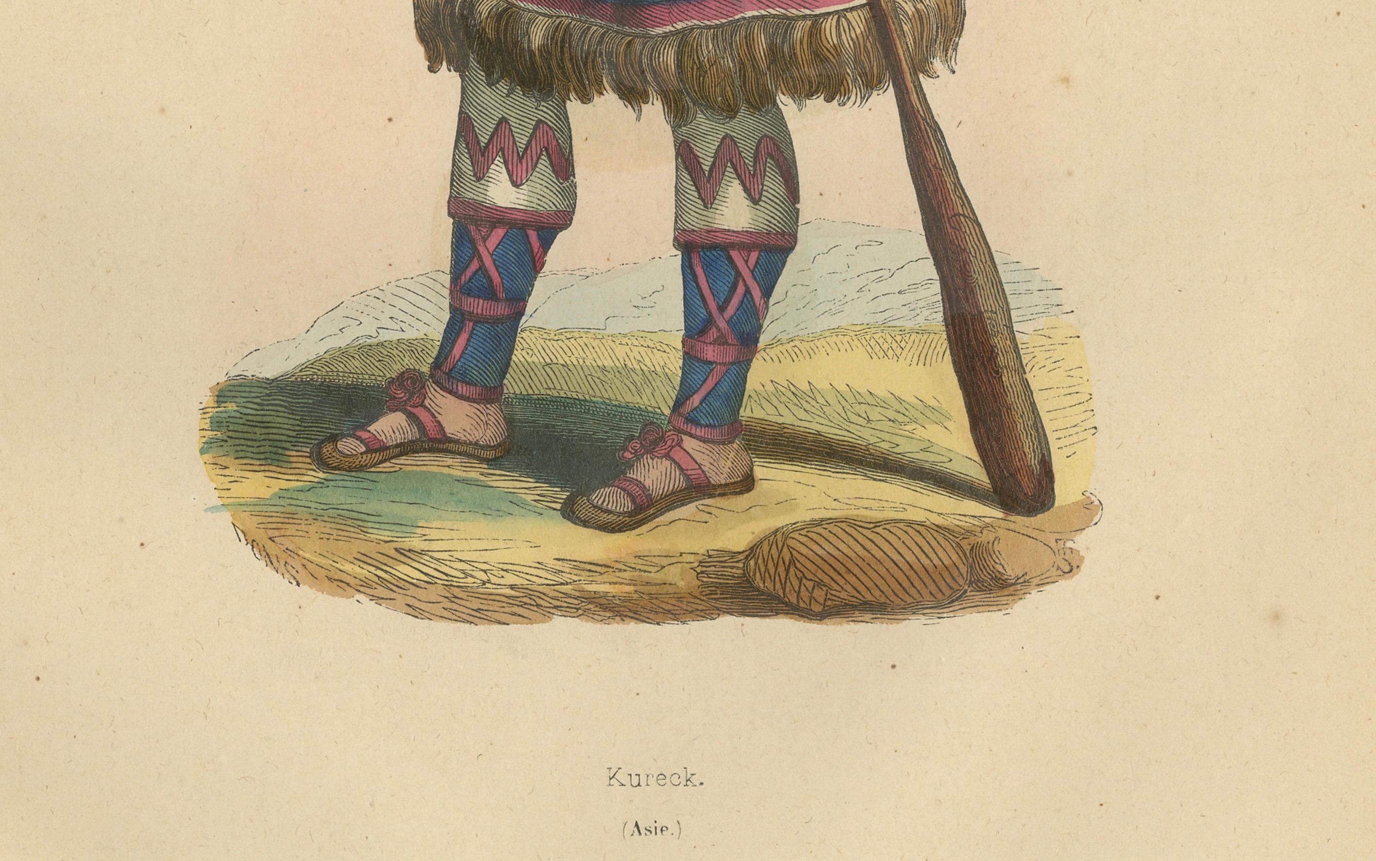 Traditional Kurek Attire in Handcolored Lithograph from 1844 In Good Condition For Sale In Langweer, NL