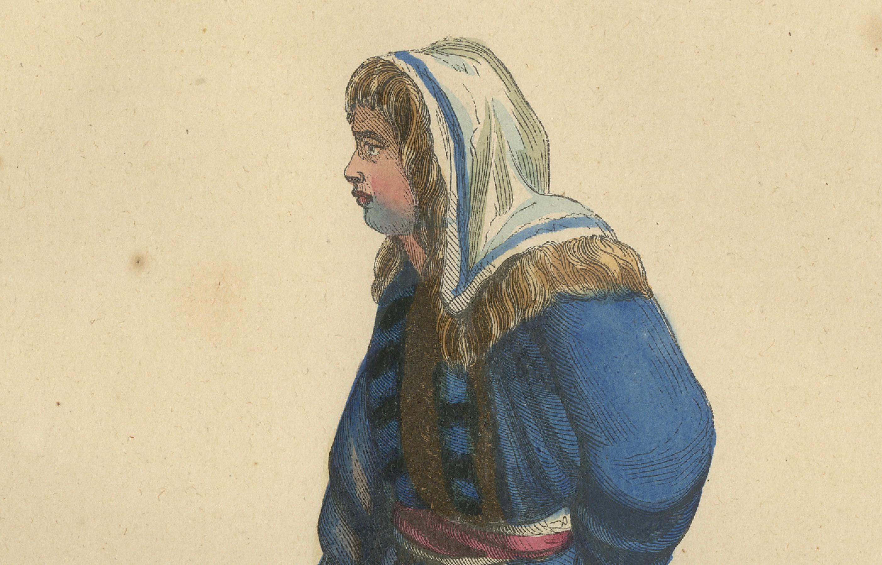 Mid-19th Century Traditional Kurek Attire in Handcolored Lithograph from 1844 For Sale