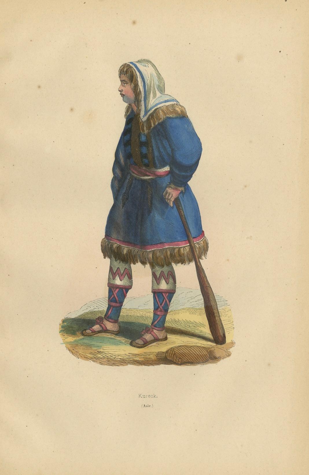 Paper Traditional Kurek Attire in Handcolored Lithograph from 1844 For Sale