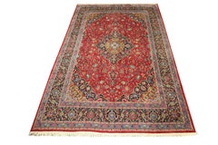 Grand tapis traditionnel rouge vintage tissé à la main, tapis de salon