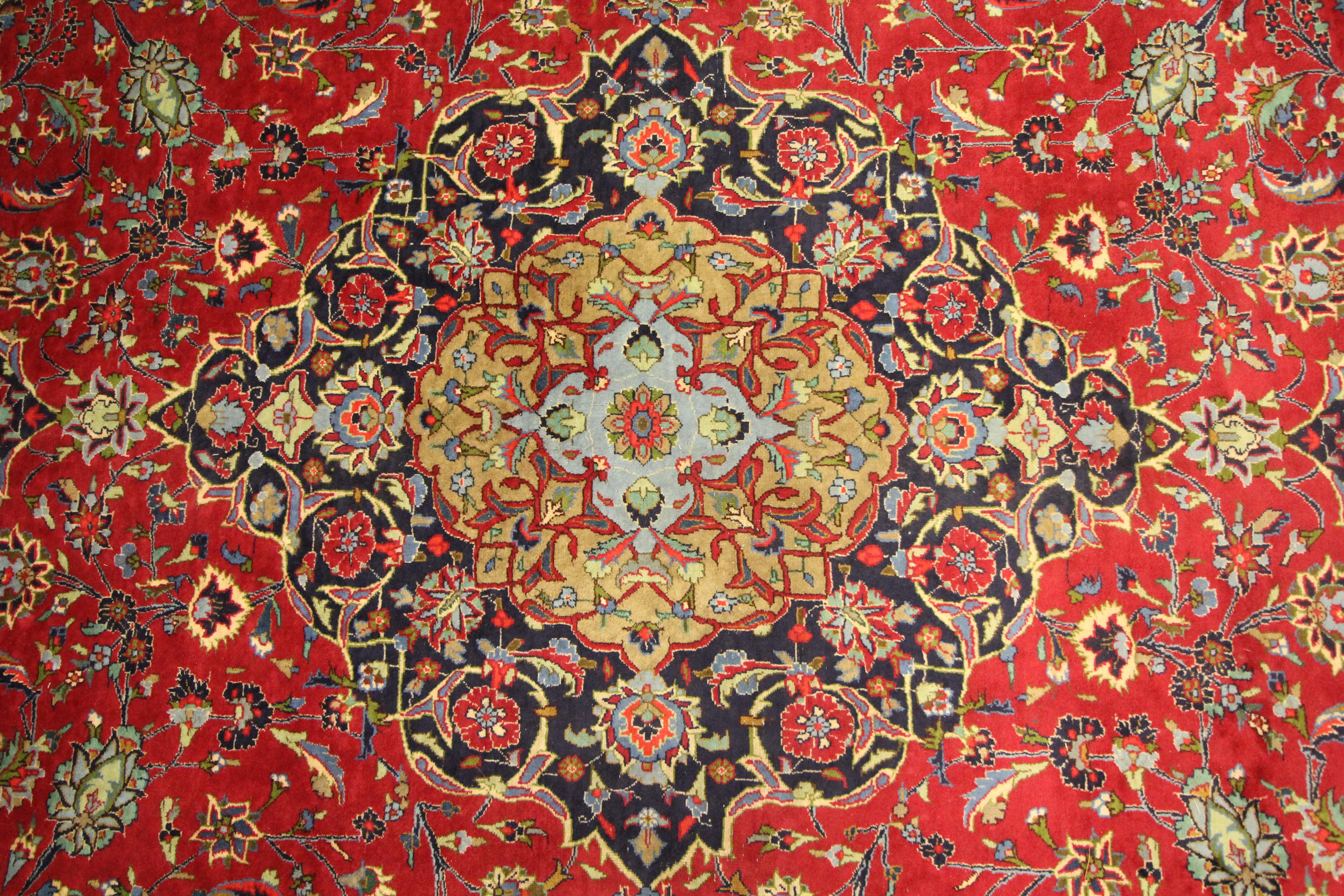 Azerbaijani Traditional Large Carpet Red Vintage Rug Handwoven Living Room Rug For Sale