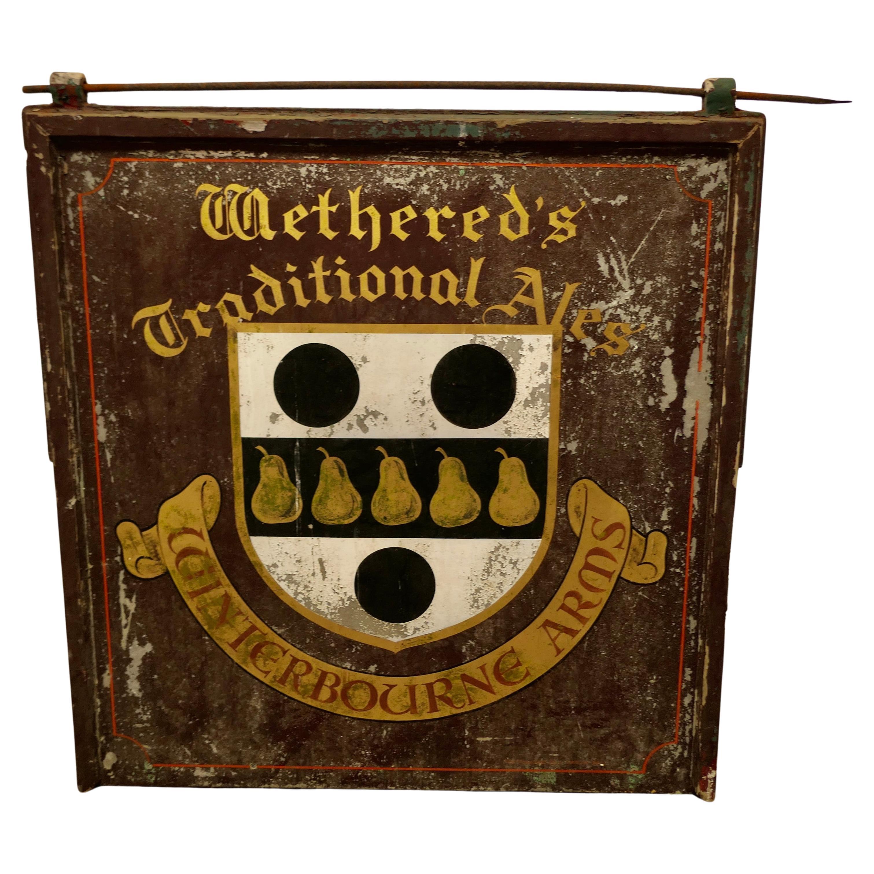 Traditional Large Hanging Pub Sign, Wethered’s Winterbourne Arms For Sale