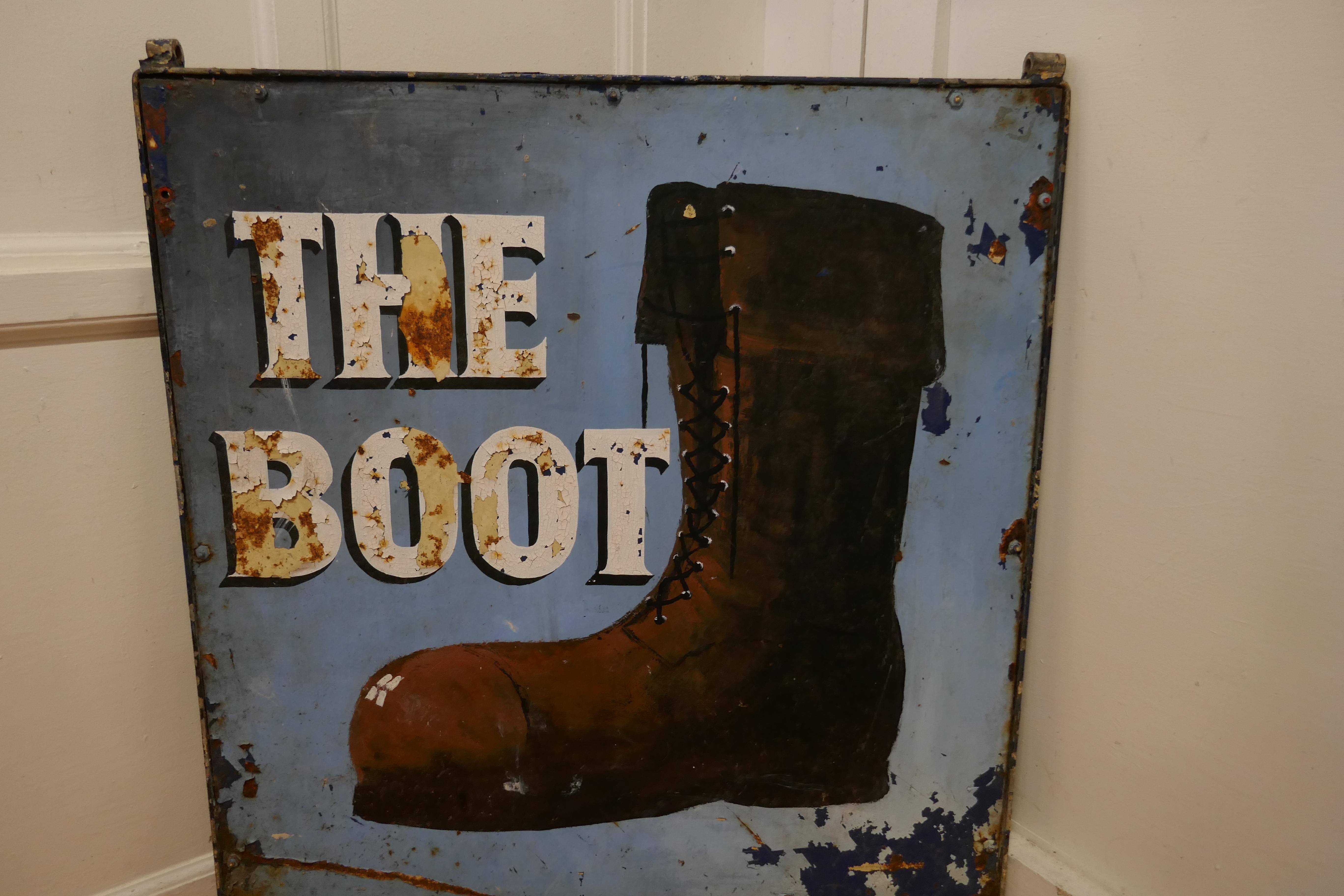 Folk Art Traditional Large Iron Hanging Pub Sign, The Boot For Sale