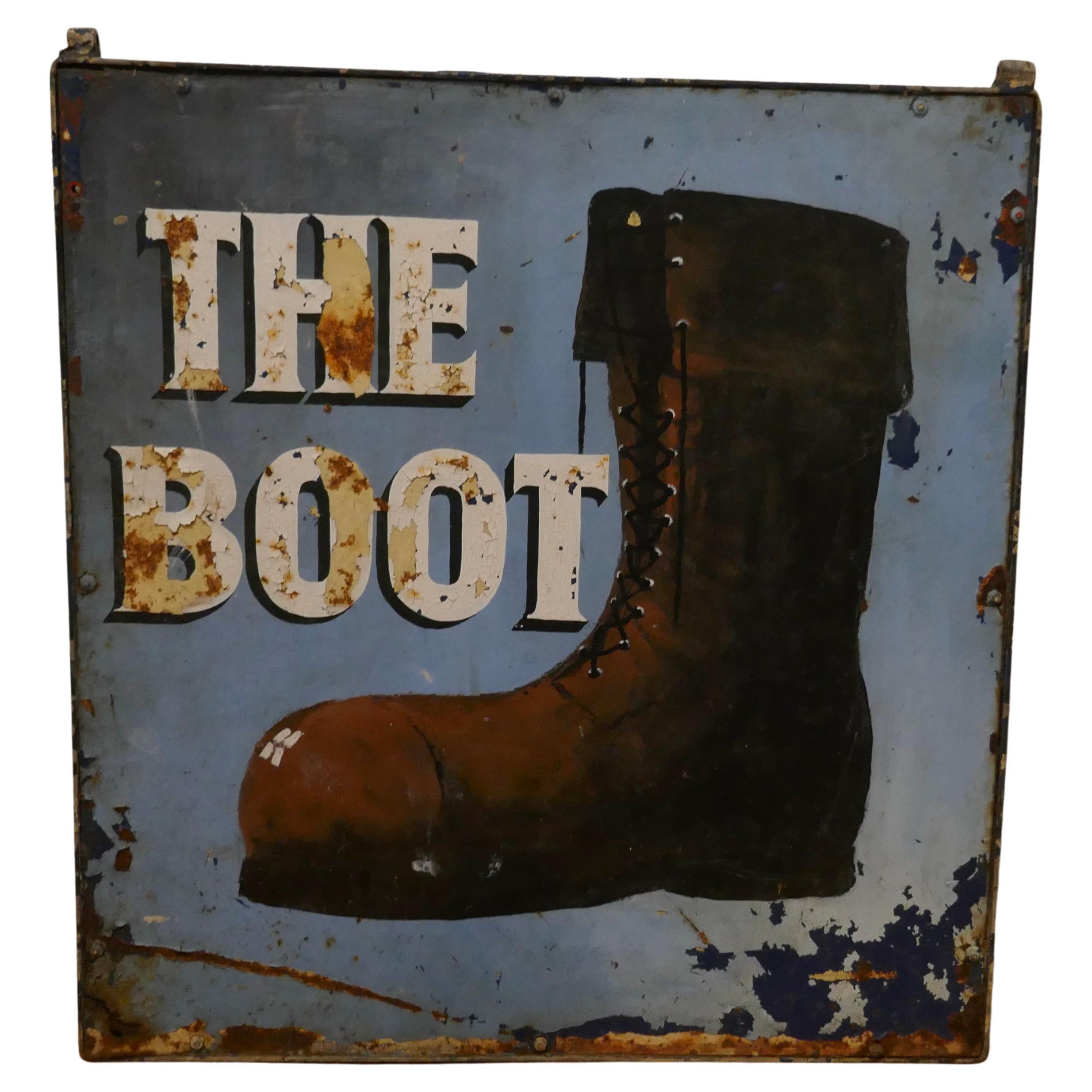 Traditional Large Iron Hanging Pub Sign, The Boot For Sale