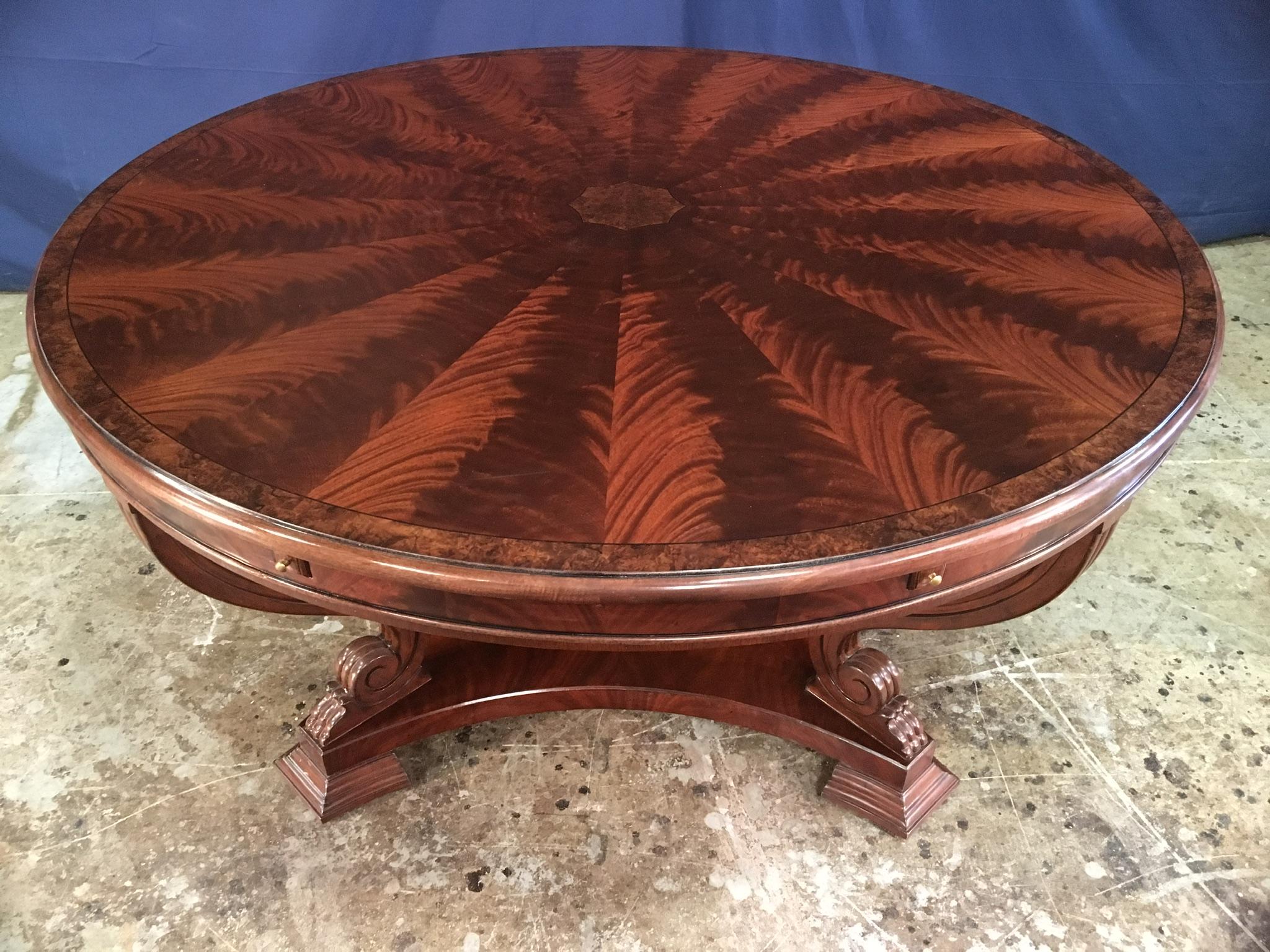 Traditional Large Round Perimeter Leaf Mahogany Dining Table by Leighton Hall 1