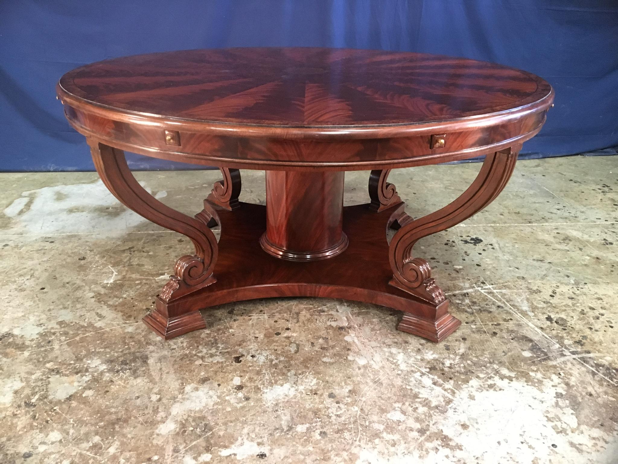 Traditional Large Round Perimeter Leaf Mahogany Dining Table by Leighton Hall 2