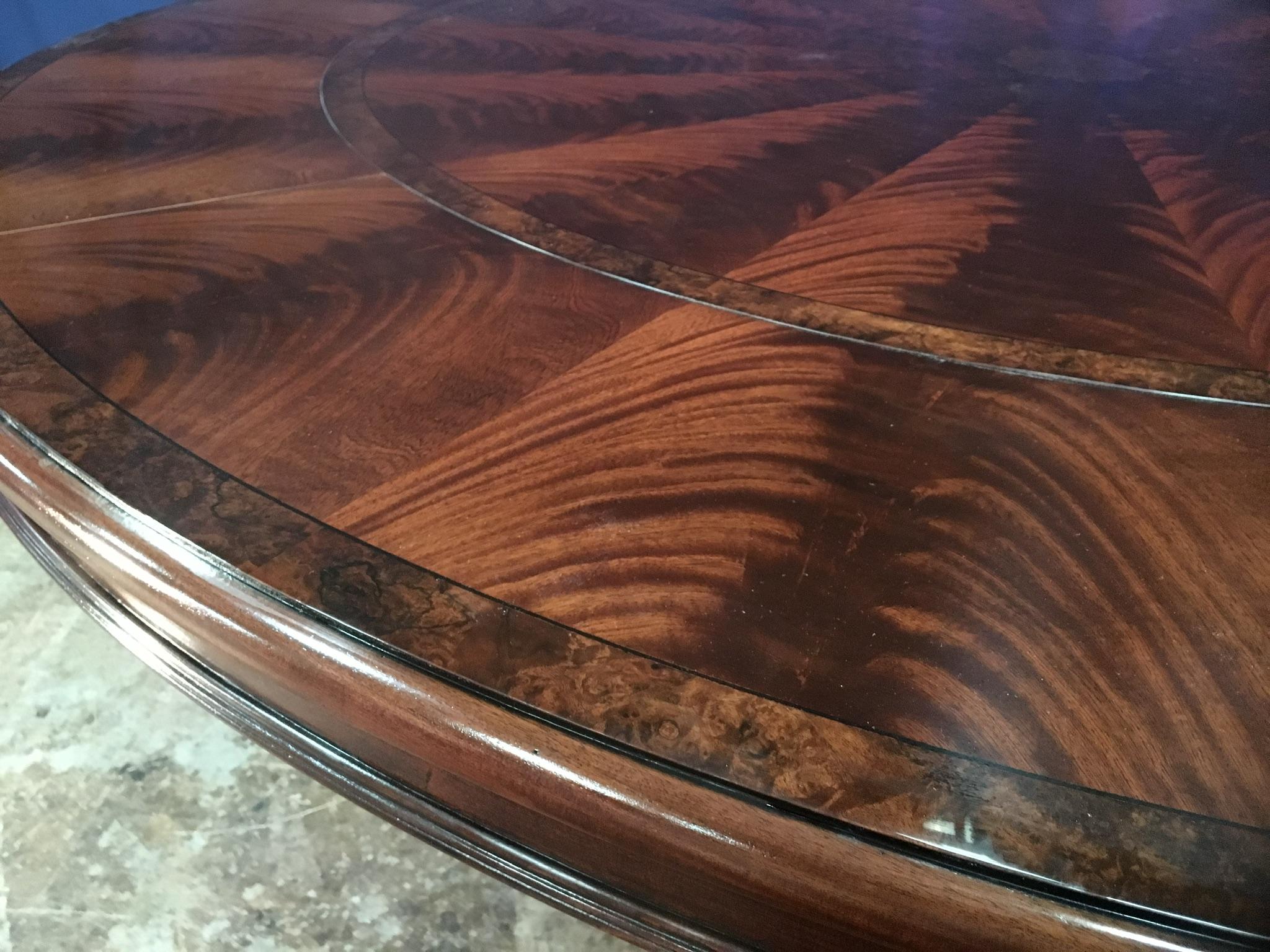 American Traditional Large Round Perimeter Leaf Mahogany Dining Table by Leighton Hall