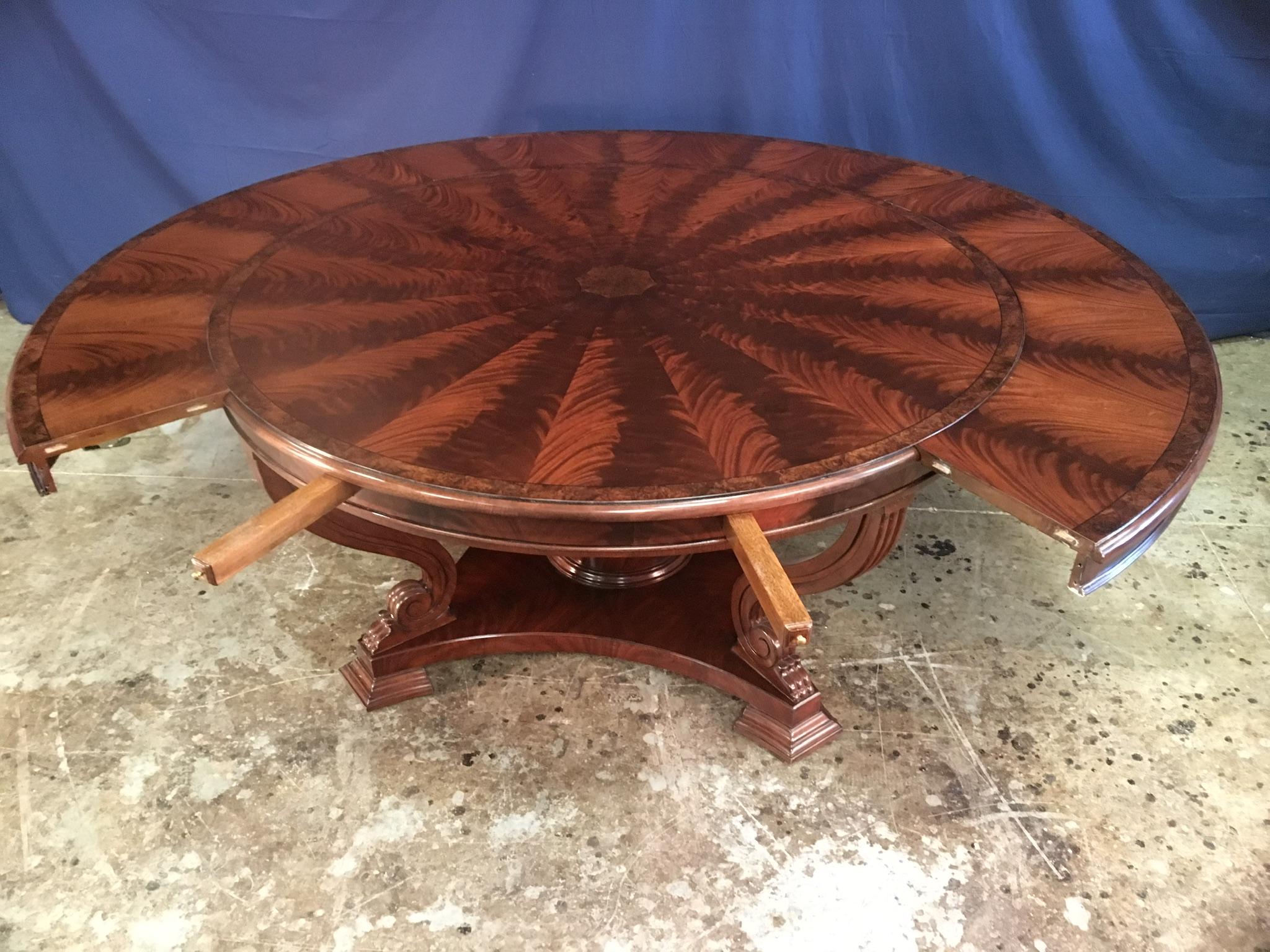 Contemporary Traditional Large Round Perimeter Leaf Mahogany Dining Table by Leighton Hall
