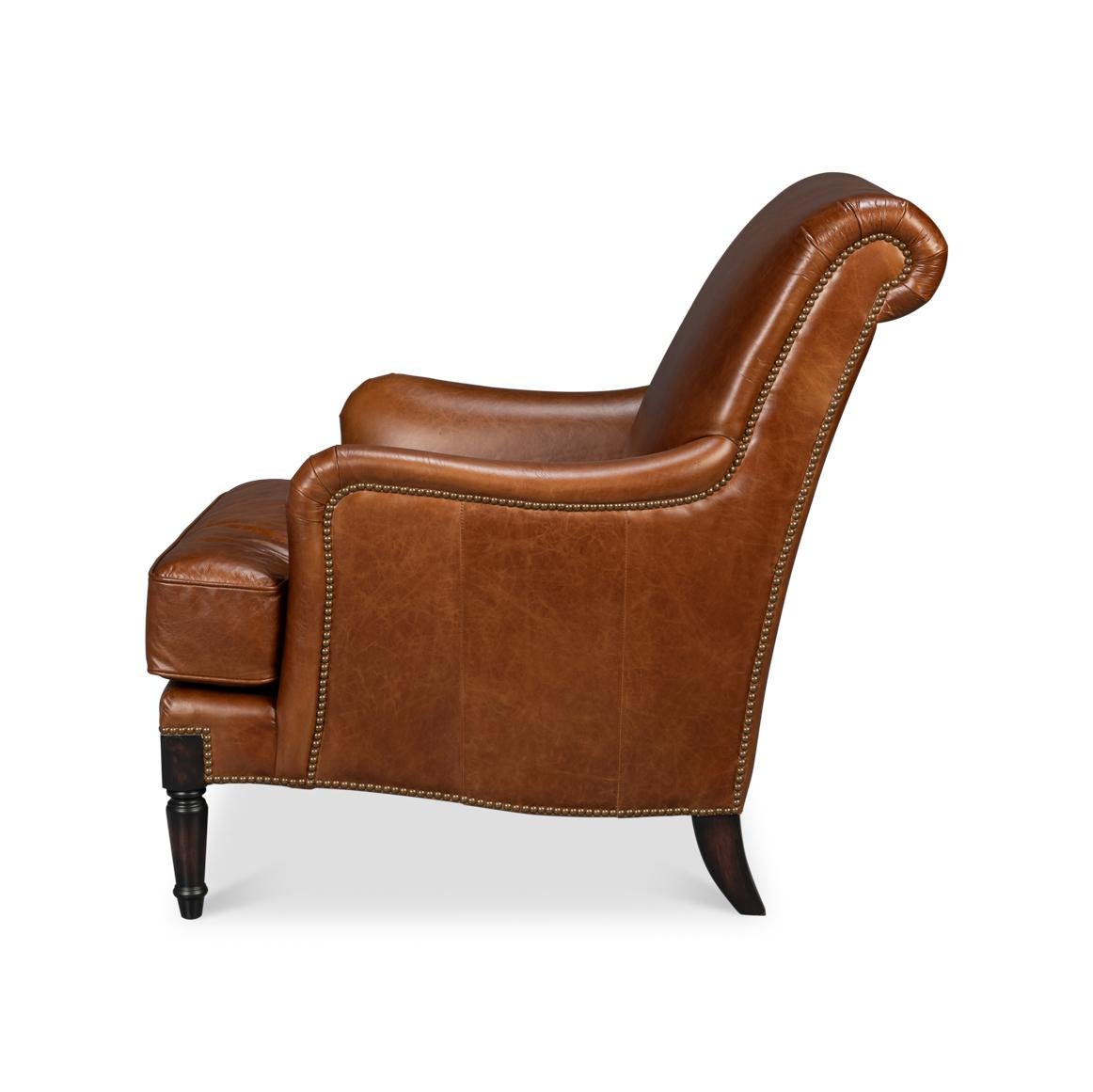 American Classical Traditional Leather Club Chair For Sale
