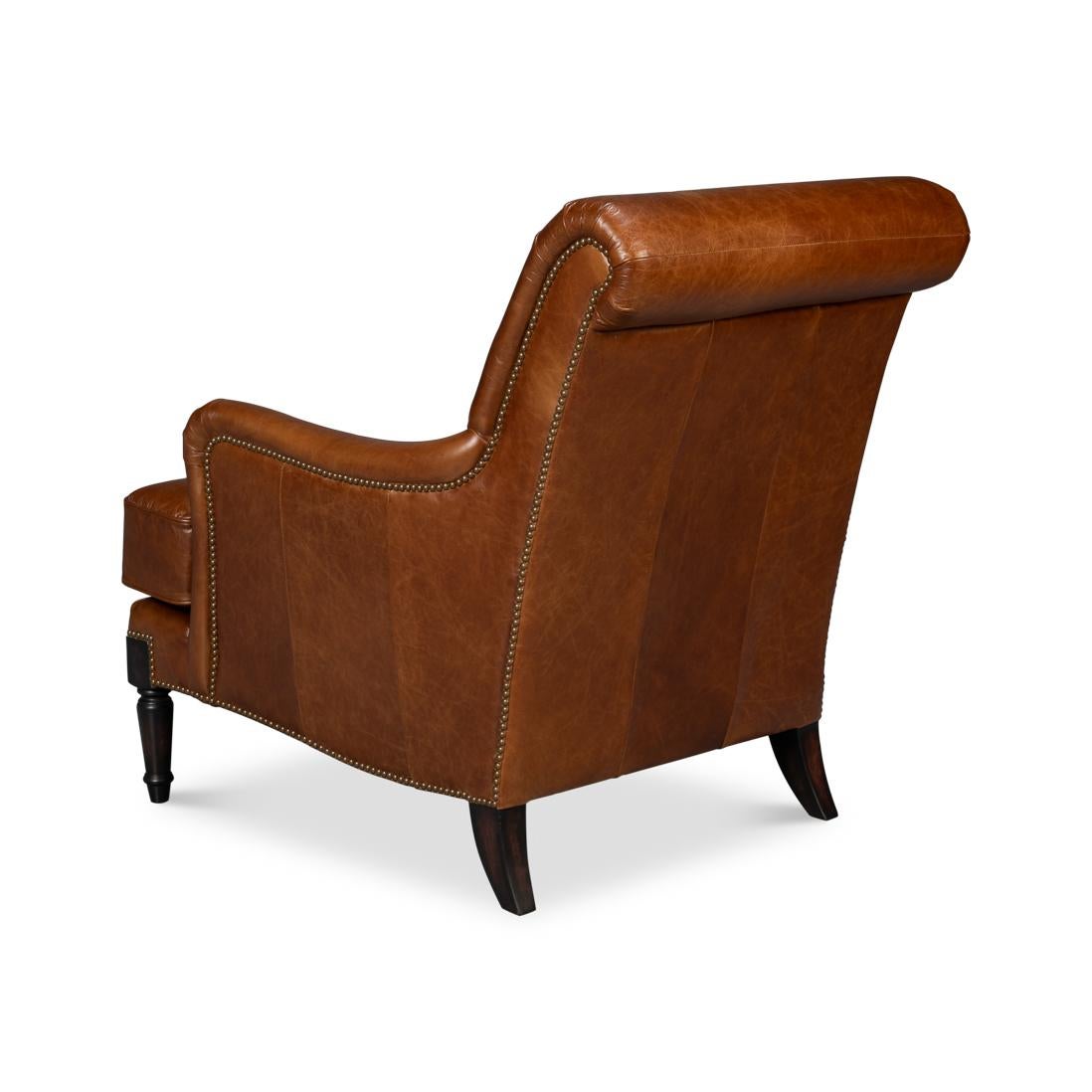 Asian Traditional Leather Club Chair For Sale