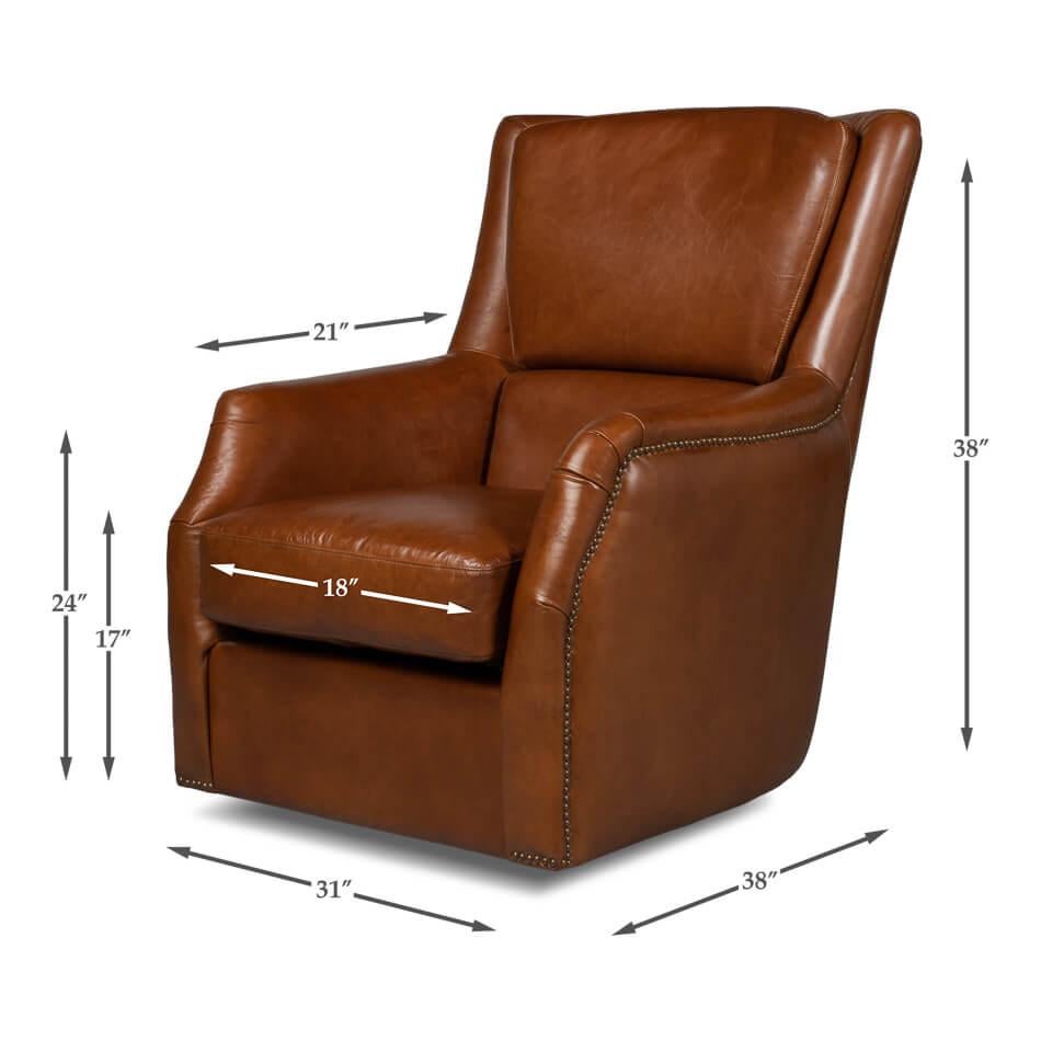 Traditional Leather Swivel Chair For Sale 5