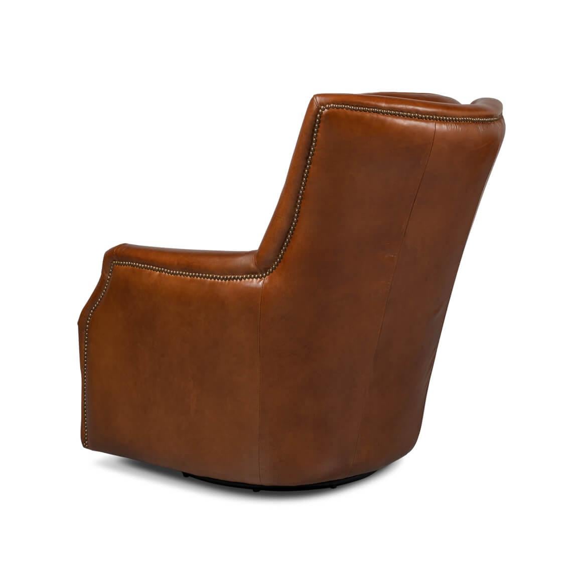 Asian Traditional Leather Swivel Chair For Sale
