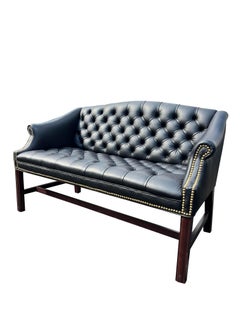 Traditional Leatherette Tufted Sofa Loveseat Seating With Brass Rivets in Black