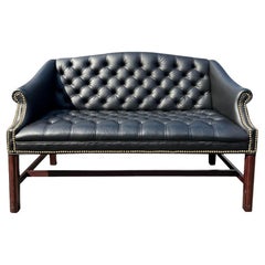 Traditional Leatherette Tufted Sofa Loveseat Seating With Brass Rivets in Black