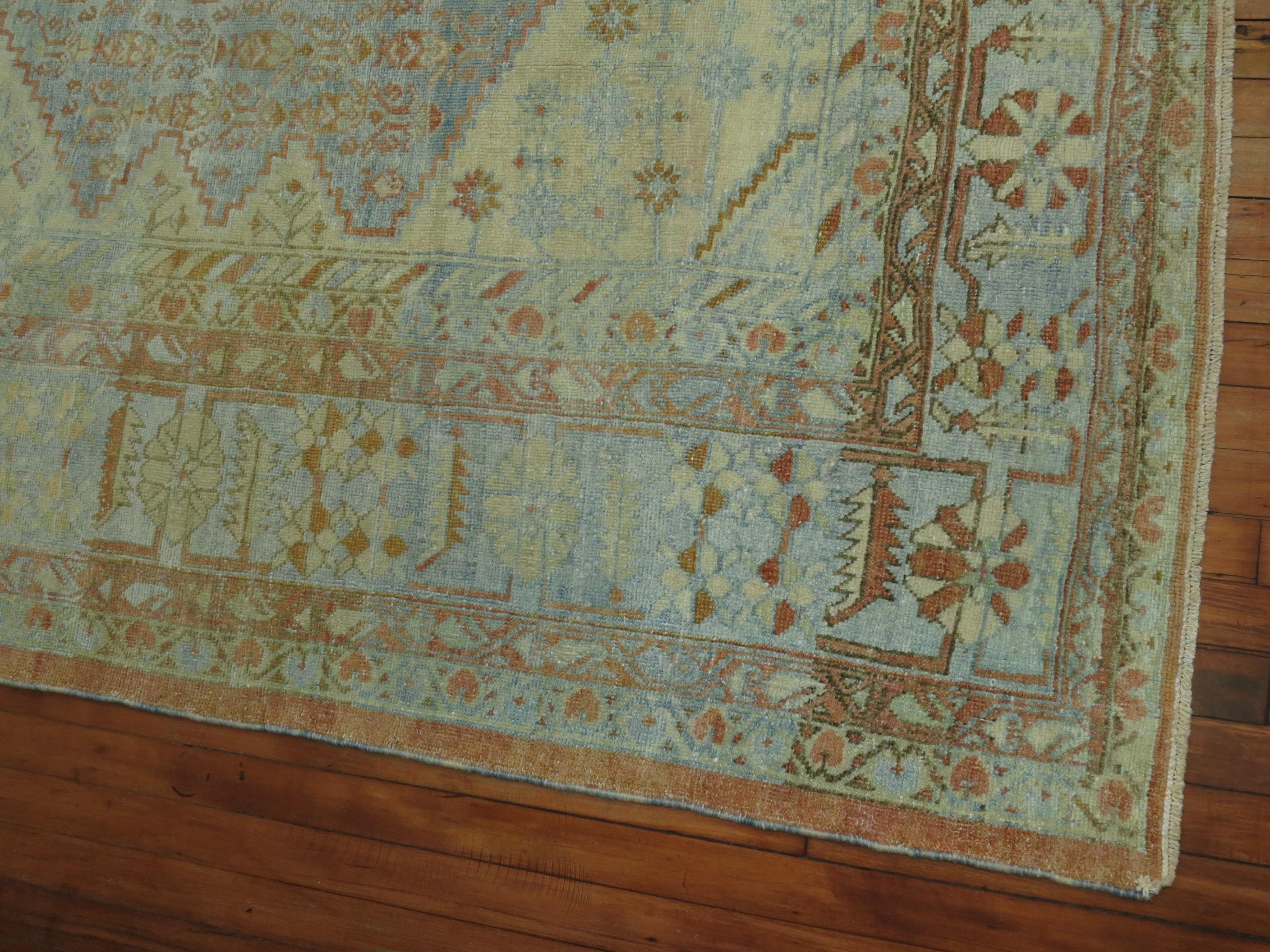 Sultanabad Traditional Light Blue Room Size Antique Persian Mahal Rug, Early 20th Century