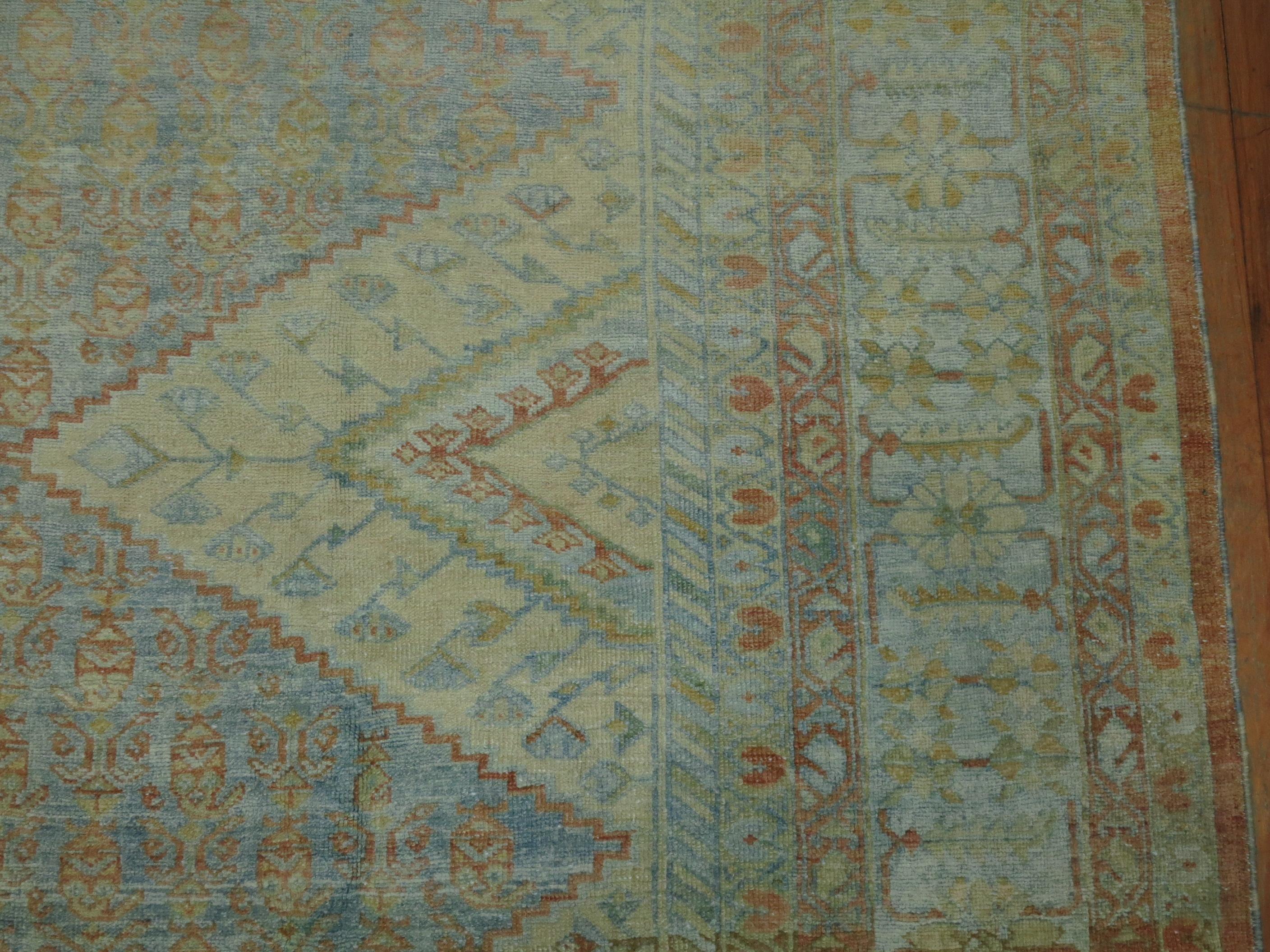 Hand-Knotted Traditional Light Blue Room Size Antique Persian Mahal Rug, Early 20th Century