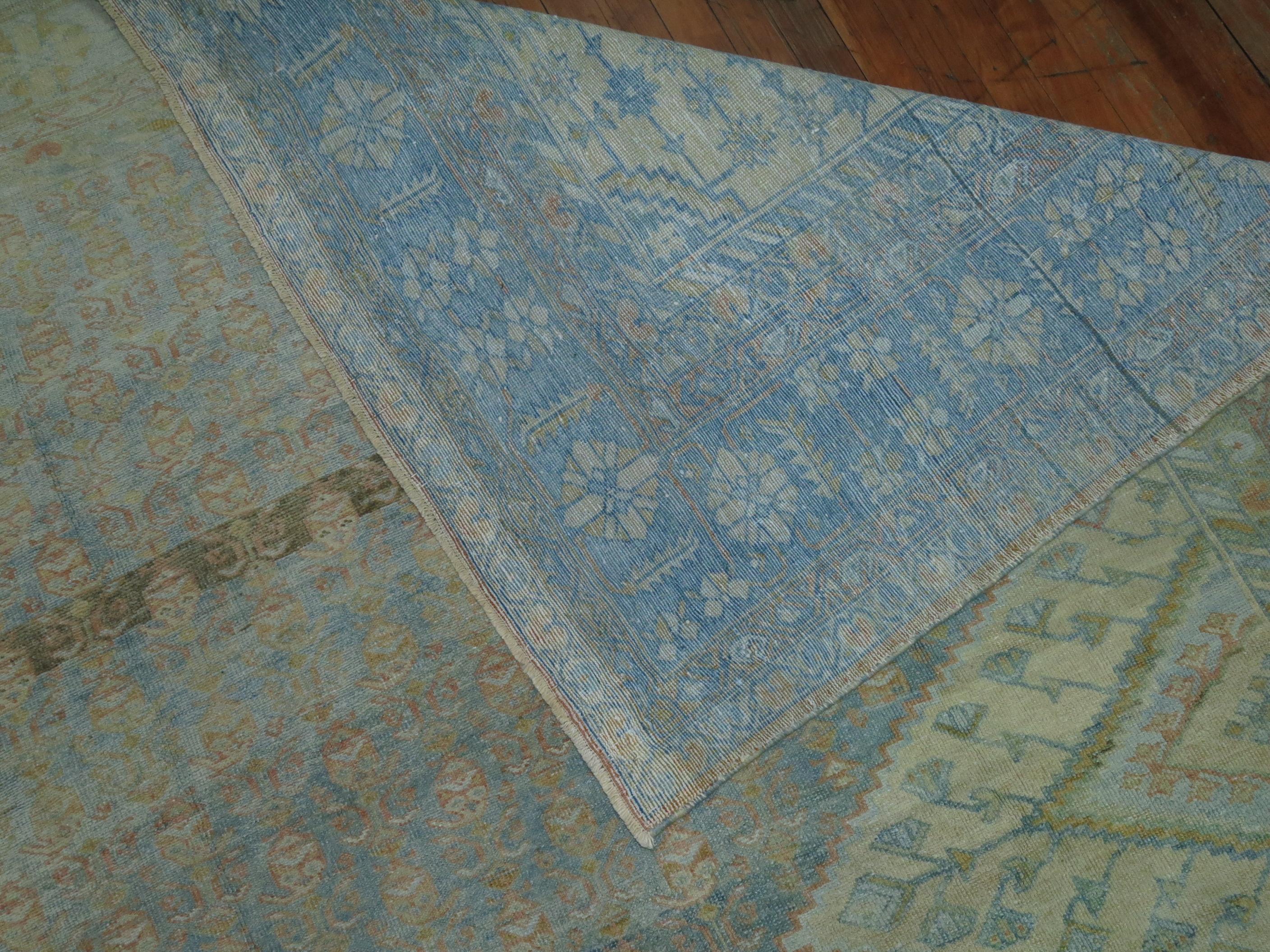 Traditional Light Blue Room Size Antique Persian Mahal Rug, Early 20th Century 2